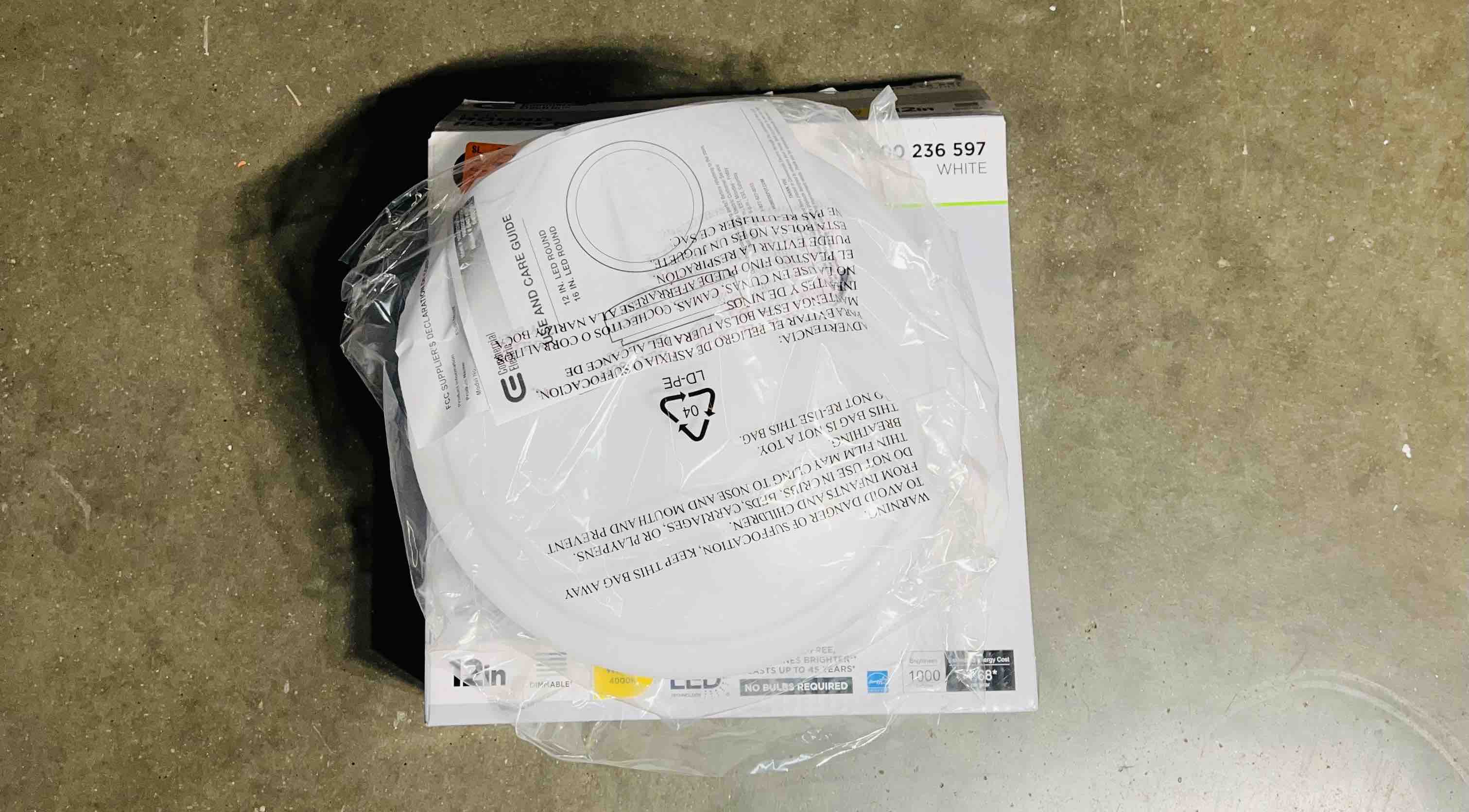 Commercial Electric 12 in. White Round Closet Light LED Flush Mount Ceiling Light 1000 Lumens 4000K Bright White Dimmable Pantry Laundry