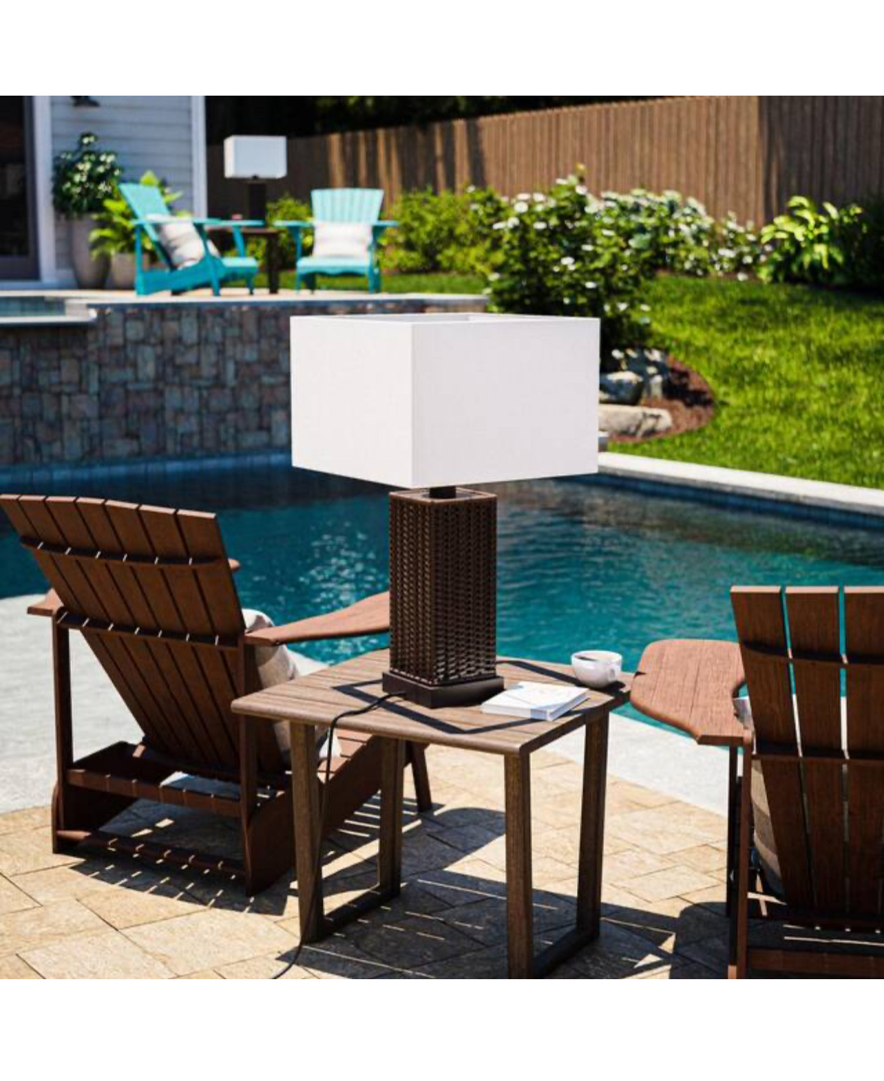 Hampton Bay Edgehill 27.25 in. Square Brown Outdoor/Indoor Table Lamp