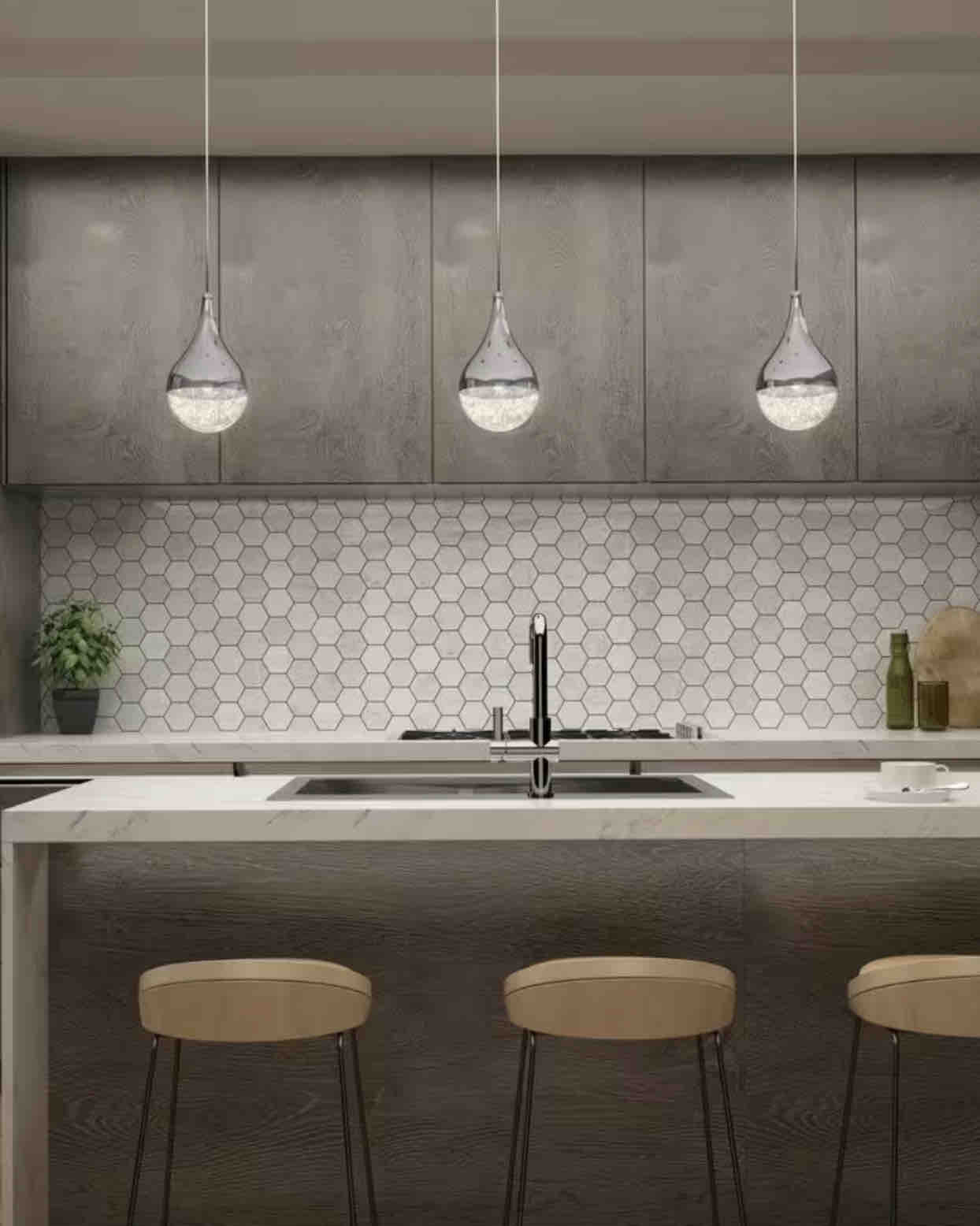 Artika Glitzer 6.5-Watt 1 Light Chrome Modern Integrated LED Mini Pendant Light Fixture for Kitchen Island