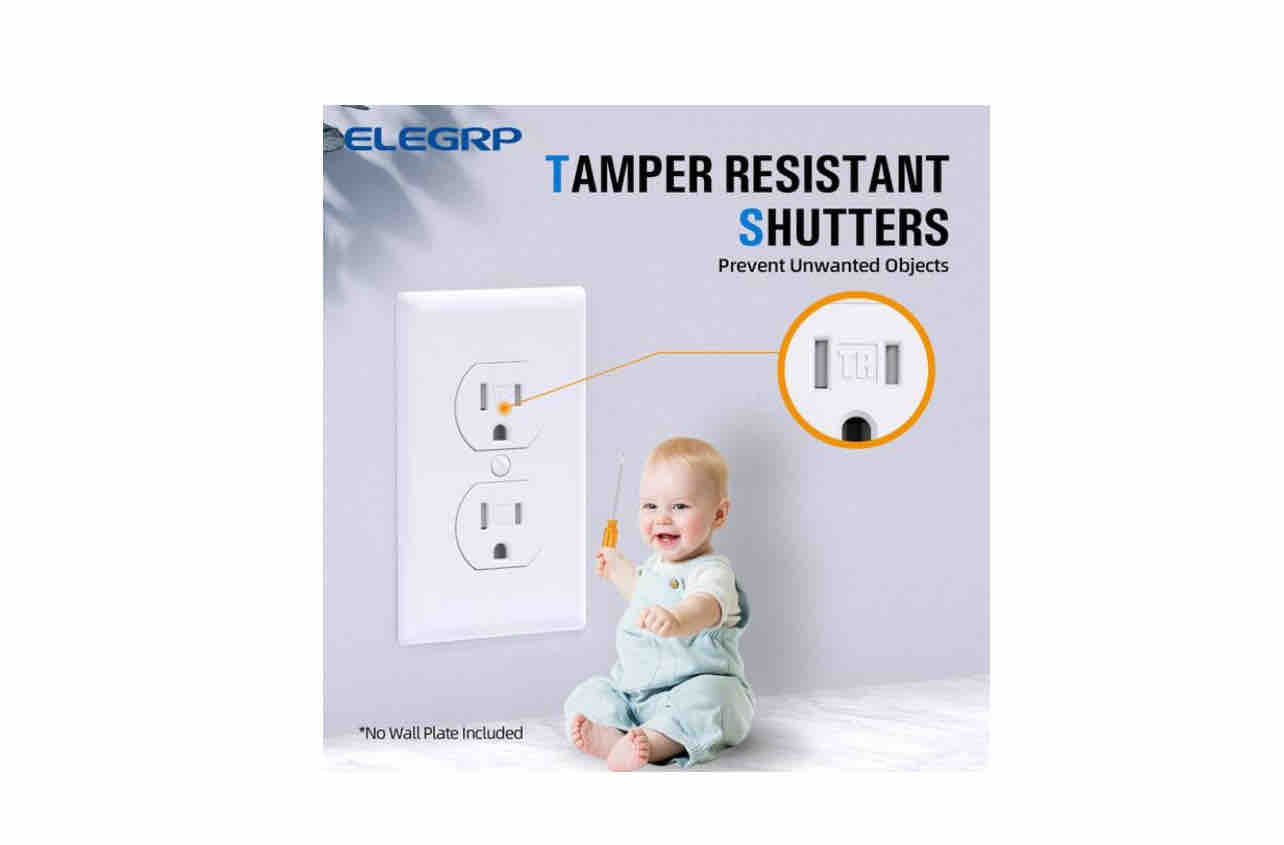 ELEGRP 15 Amp 125-Volt Residential Grade Self Grounding Tamper Resistant Duplex Receptacle With Midway Wall Plate, black (10-Pack)