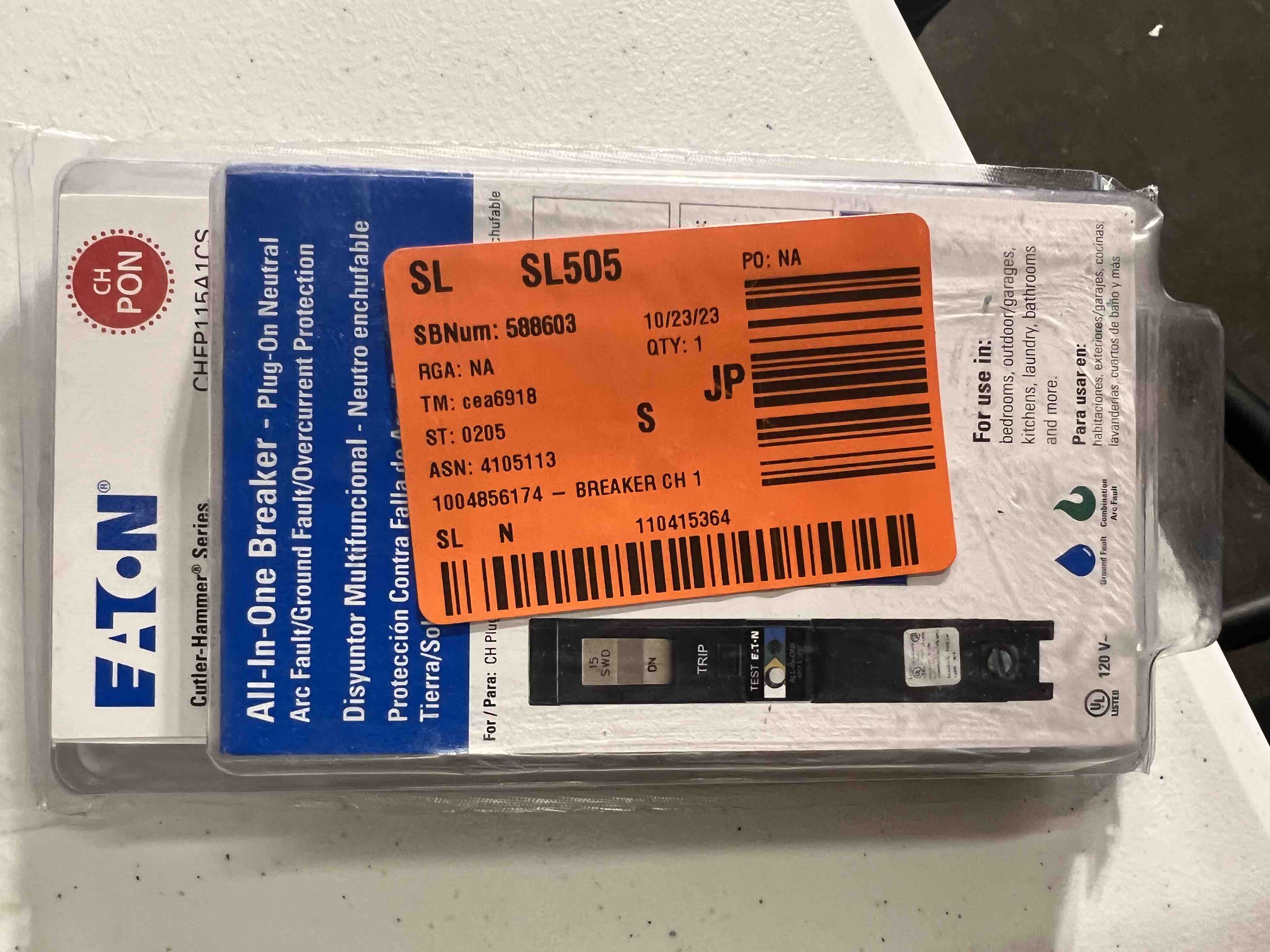 Eaton CH 15 Amp All in One AF/GF Plug-On-Neutral Breaker