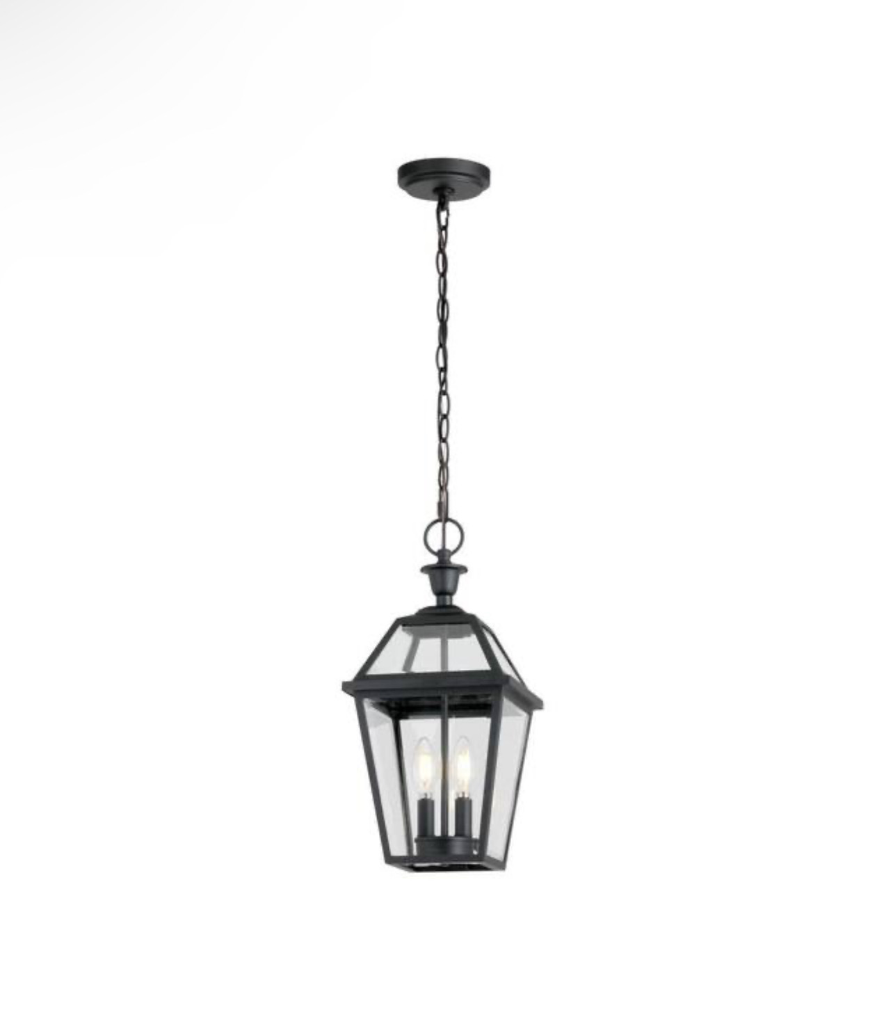 Home Decorator’s Collection Glenneyre 8-5/8 in. W 2-Light Matte Black French Quarter Gas Style Outdoor Hanging Pendant Light with Clear Glass