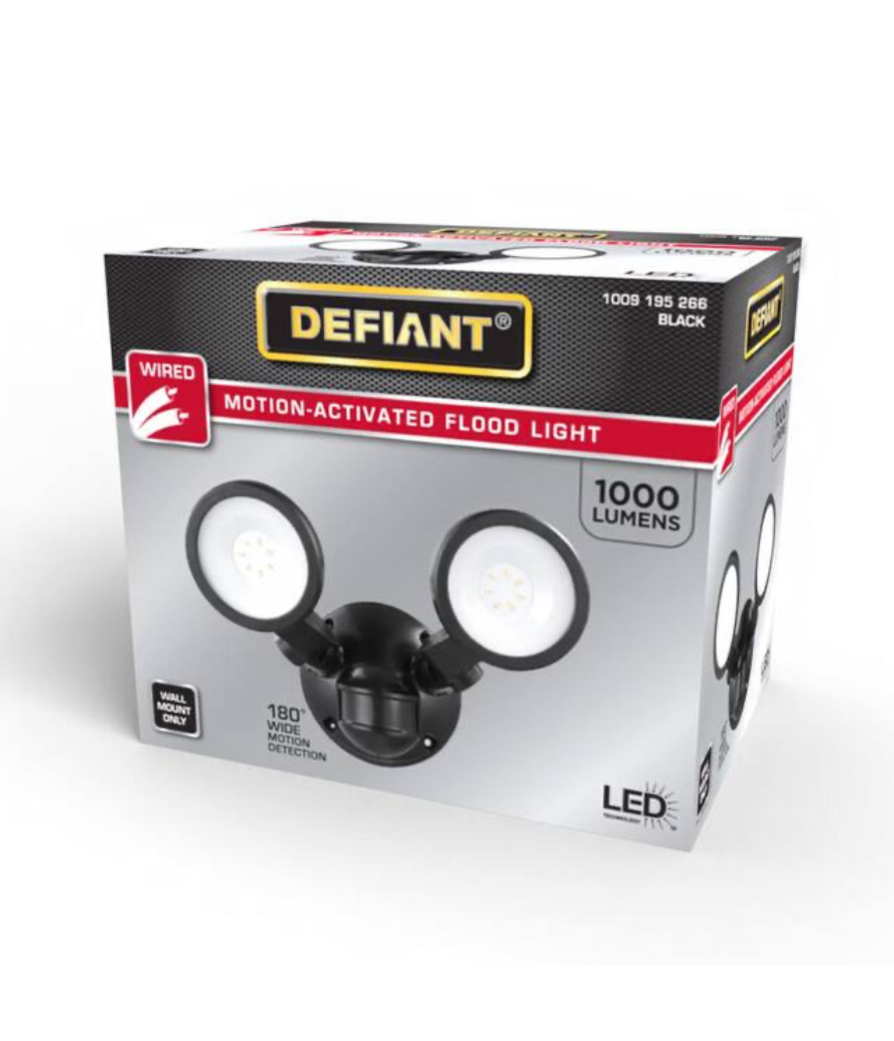 Defiant 180-Degree Black Motion Activated Wired Outdoor 2-Head Dusk-to-Dawn LED Security Flood Light 1000 Lumens