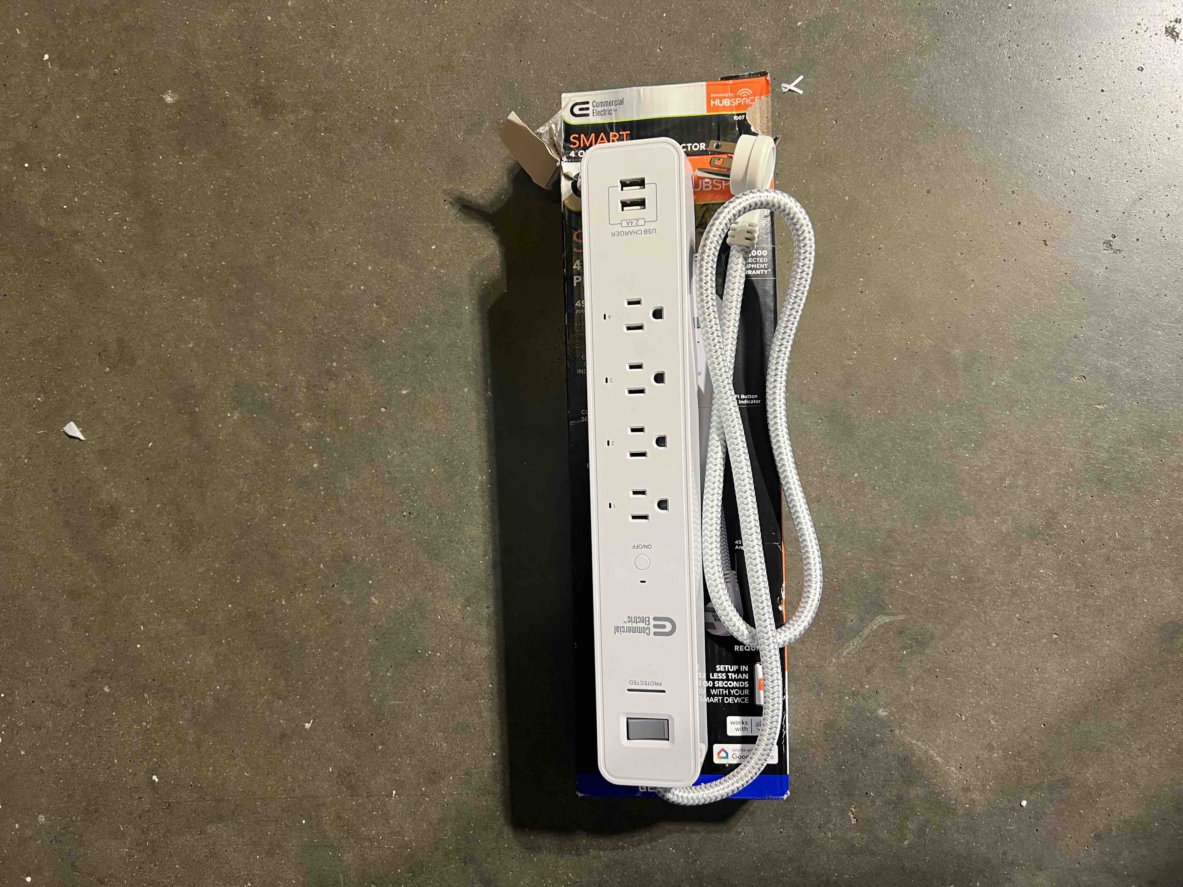 Commercial Electric 3 ft. 4-Outlet White Surge Protector Smart with USB Powered by Hubspace