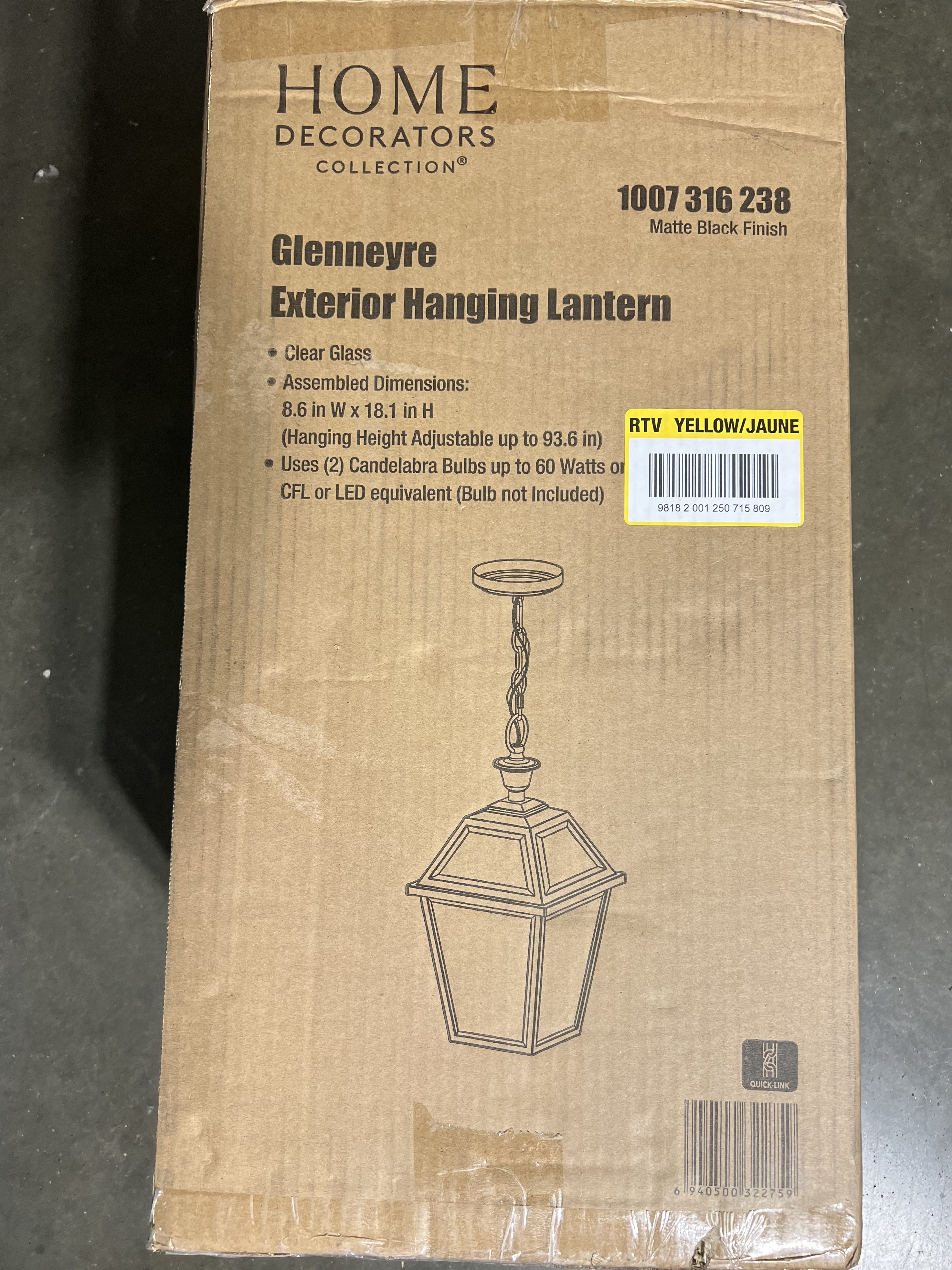 Home Decorator’s Collection Glenneyre 8-5/8 in. W 2-Light Matte Black French Quarter Gas Style Outdoor Hanging Pendant Light with Clear Glass