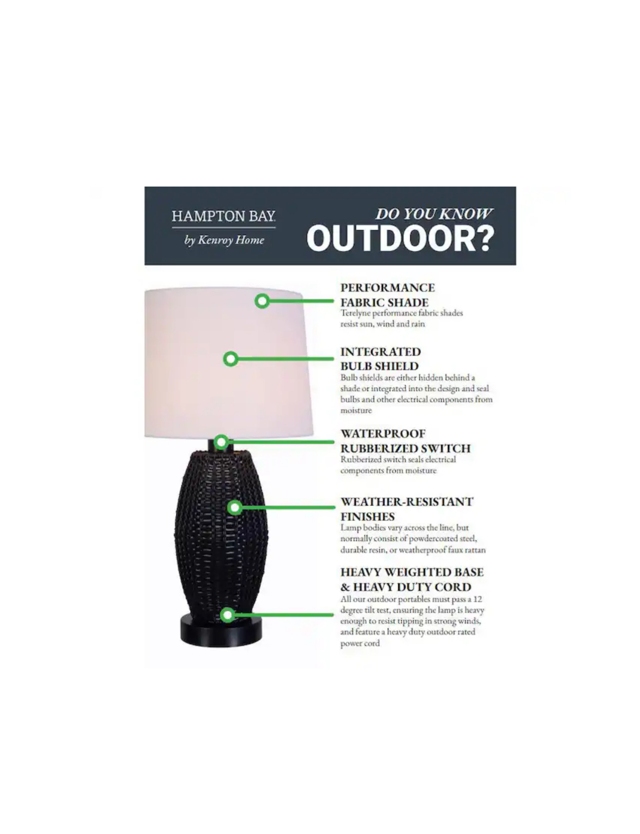 Hampton Bay Edgehill 27.25 in. Square Brown Outdoor/Indoor Table Lamp