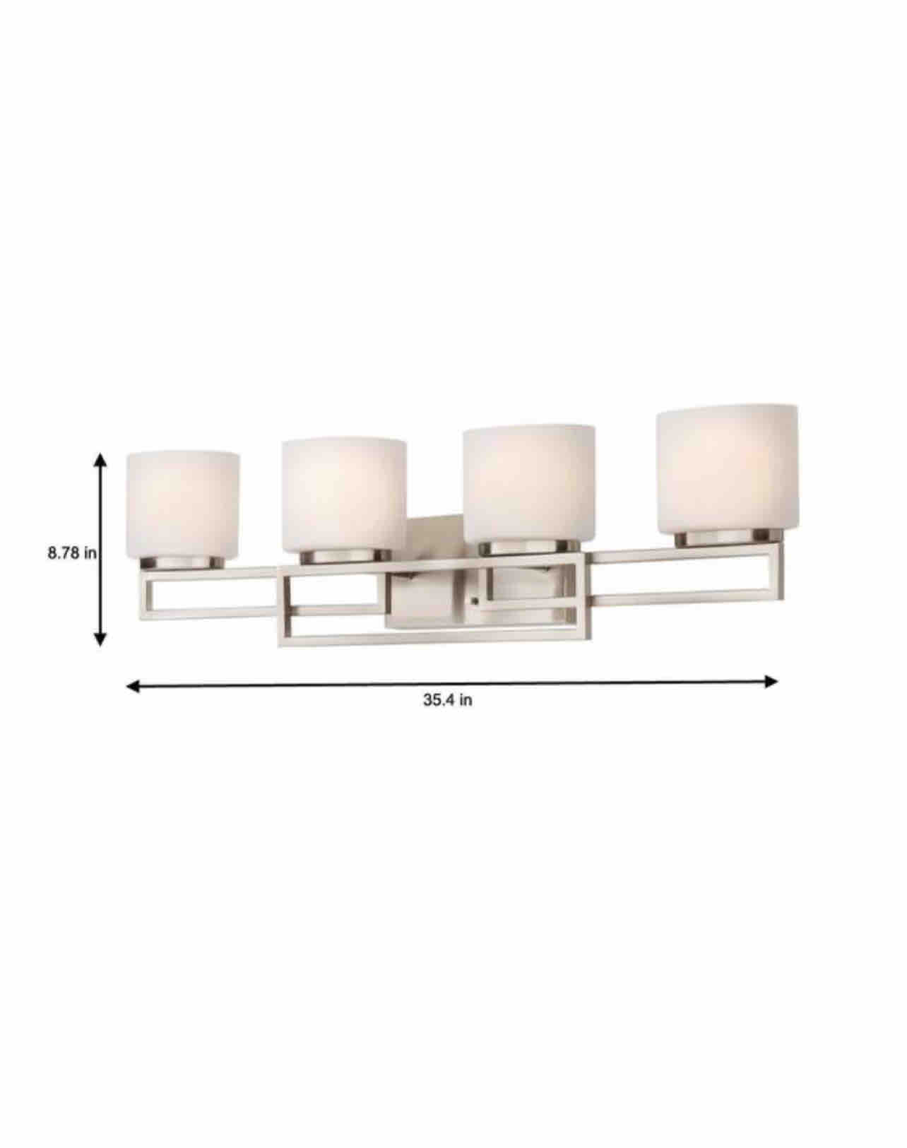 Hampton Bay Tustna 4-Light Brushed Nickel Bathroom Vanity Light with Opal Glass Shades