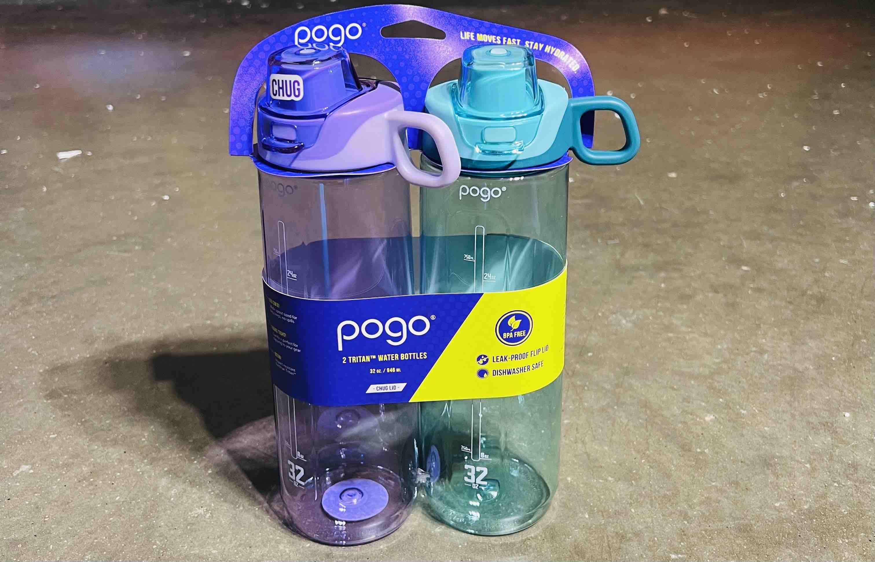 POGO SPORT 32oz Tritan Chug Lid Water Bottle 2pk, Made With BPA-Free Materials. Purple/Mint Colors.