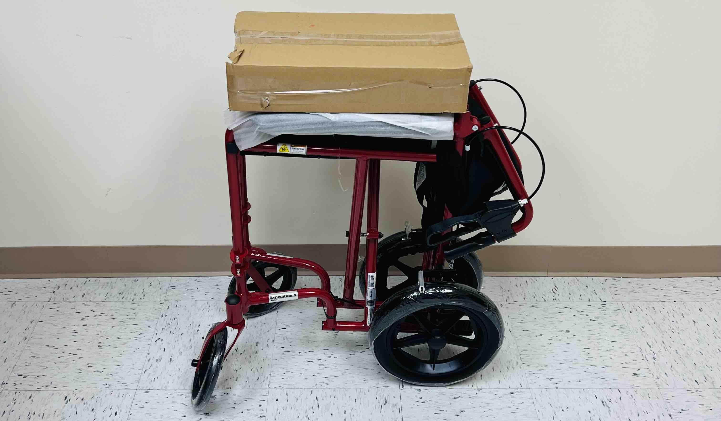 Drive Medical Lightweight Expedition Red Transport Wheelchair with Hand Brakes