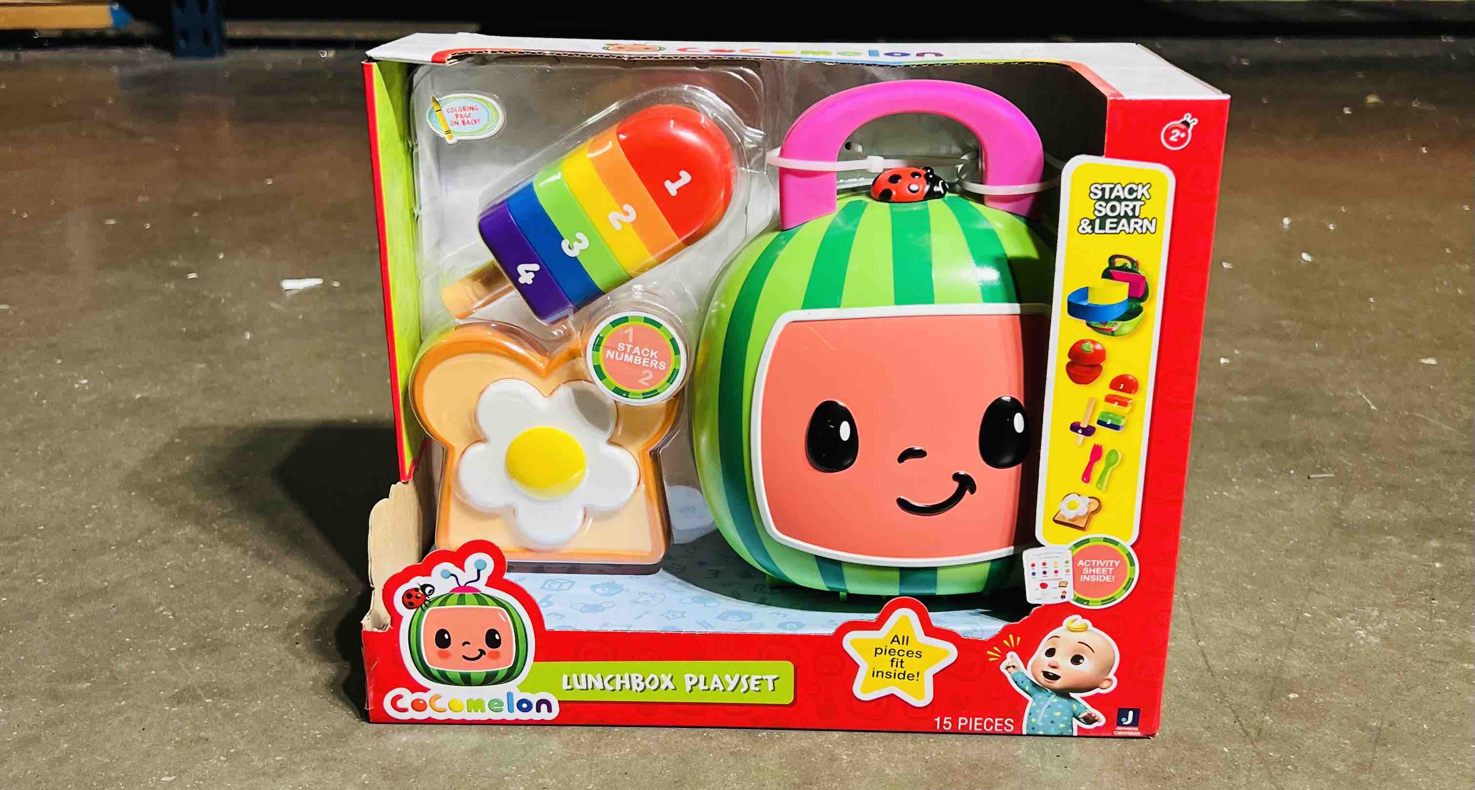 CoComelon Lunchbox Playset - Includes Lunchbox, 3-Piece Tray, Fork, Spoon, Toast with Egg, Apple, Popsicle, Activity Card