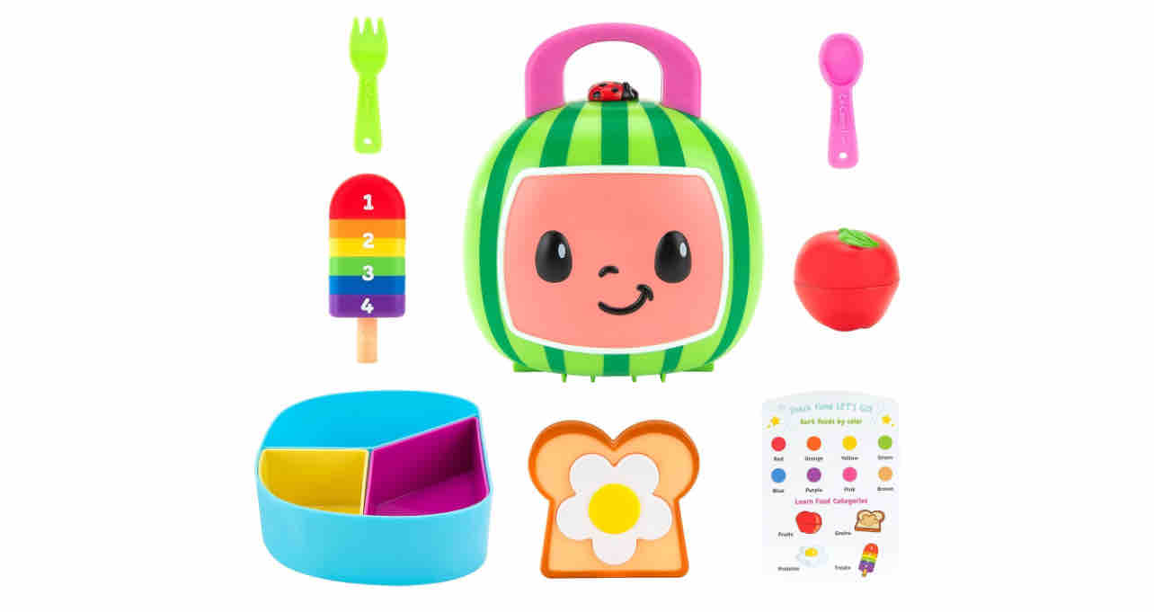 CoComelon Lunchbox Playset - Includes Lunchbox, 3-Piece Tray, Fork, Spoon, Toast with Egg, Apple, Popsicle, Activity Card