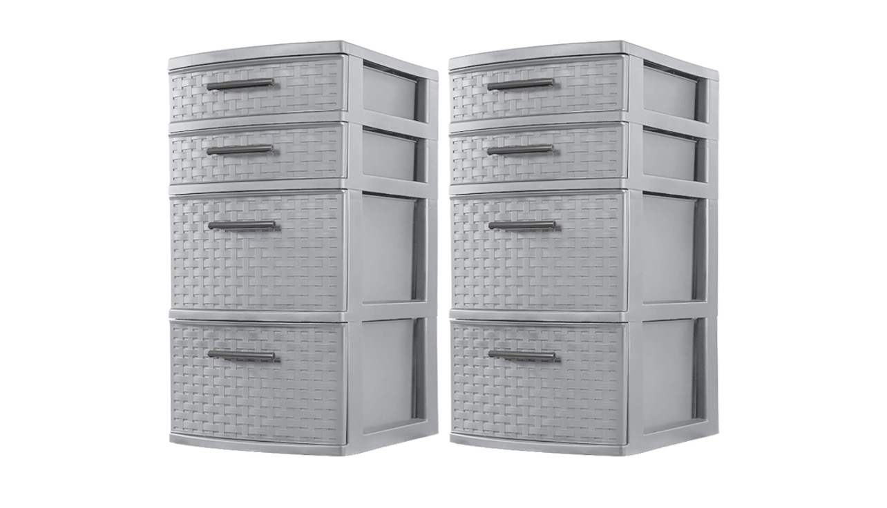 Sterilite Medium Weave 4 Drawer Organizer Storage Tower, Gray (2 Pack)