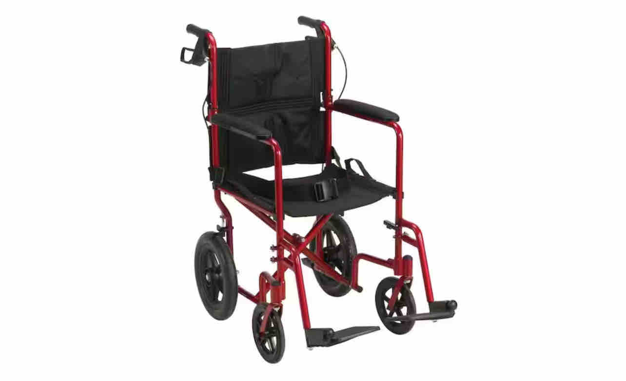 Drive Medical Lightweight Expedition Red Transport Wheelchair with Hand Brakes