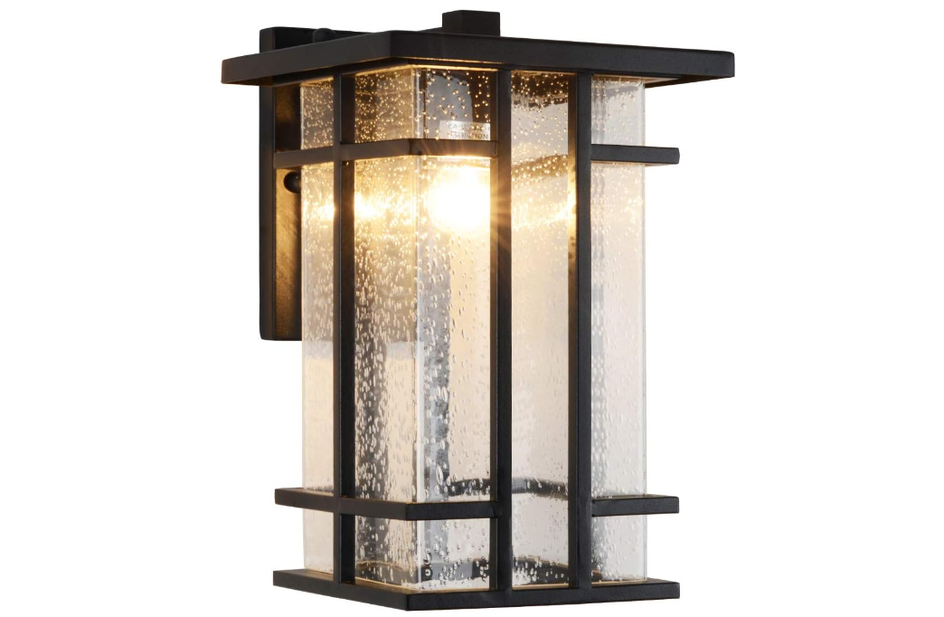 Rustic Outdoor Wall Light Fixture 13.8"H Waterproof Exterior Wall Sconces Black Metal with Clear Seeded Glass Shade Outdoor Wall Lantern for Exterior House Patio Porch,Entryway,Garage Wall Lamps