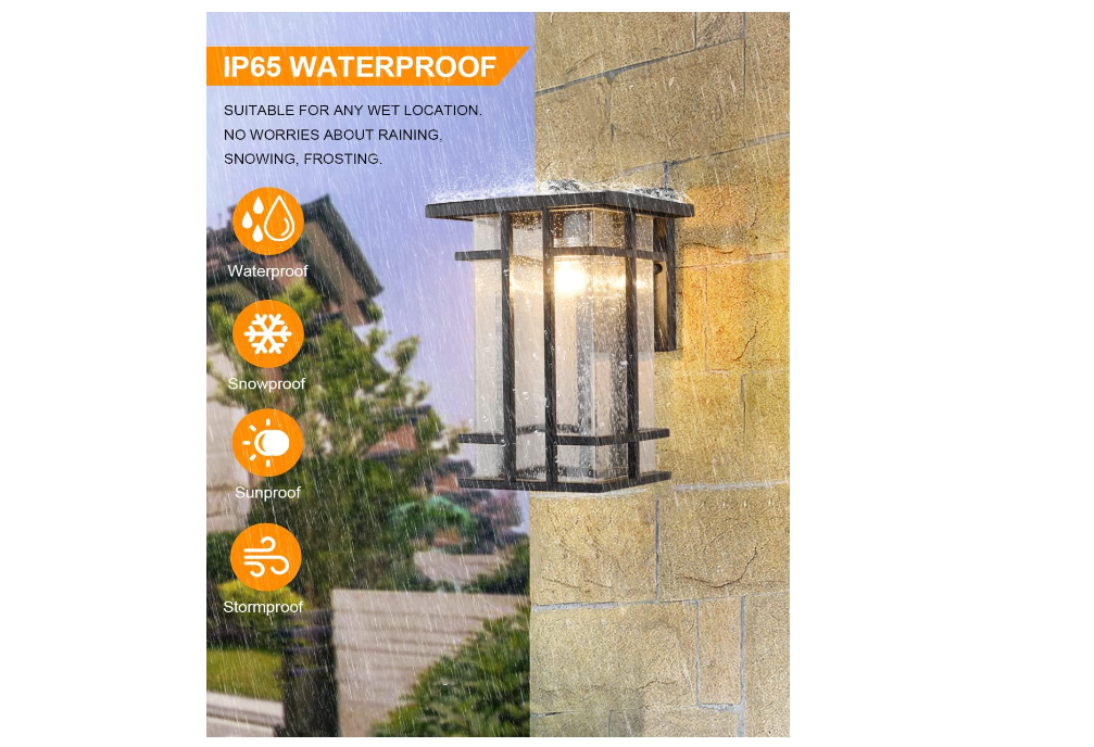 Rustic Outdoor Wall Light Fixture 13.8"H Waterproof Exterior Wall Sconces Black Metal with Clear Seeded Glass Shade Outdoor Wall Lantern for Exterior House Patio Porch,Entryway,Garage Wall Lamps