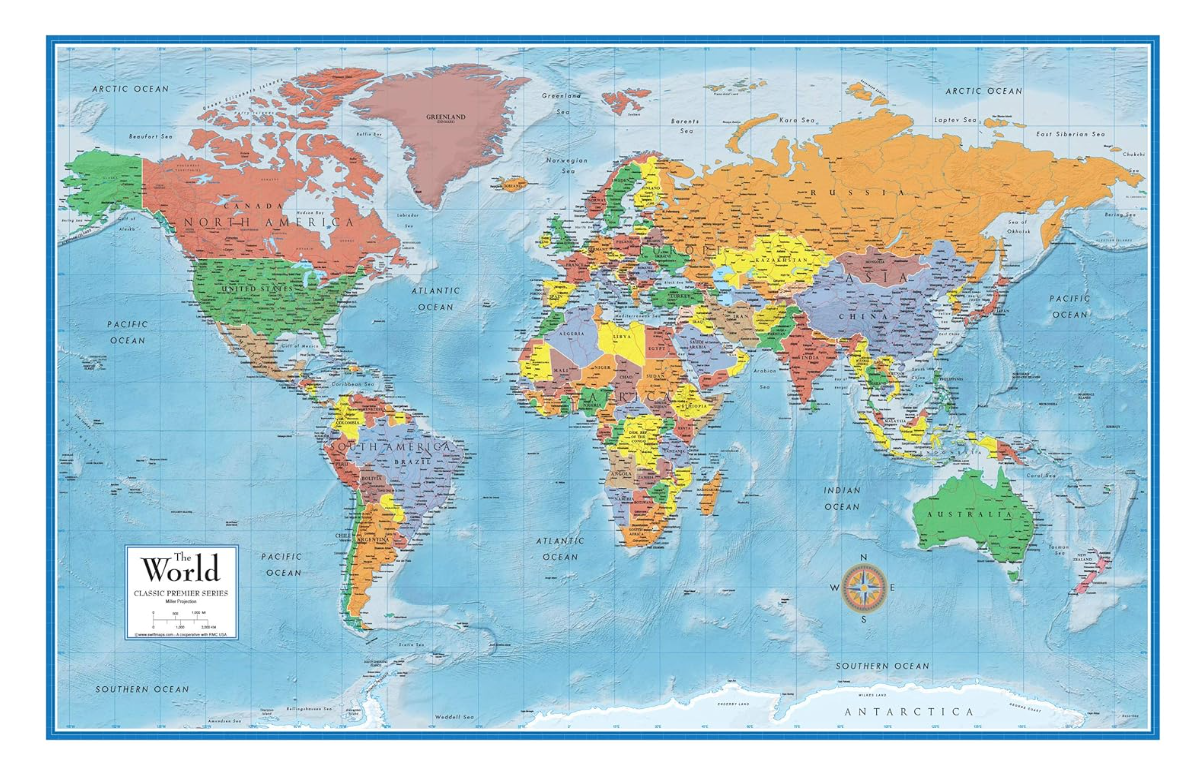 24x36 World Classic Elite Wall Map Mural Poster Laminated