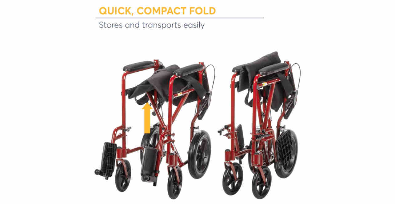Drive Medical Lightweight Expedition Red Transport Wheelchair with Hand Brakes