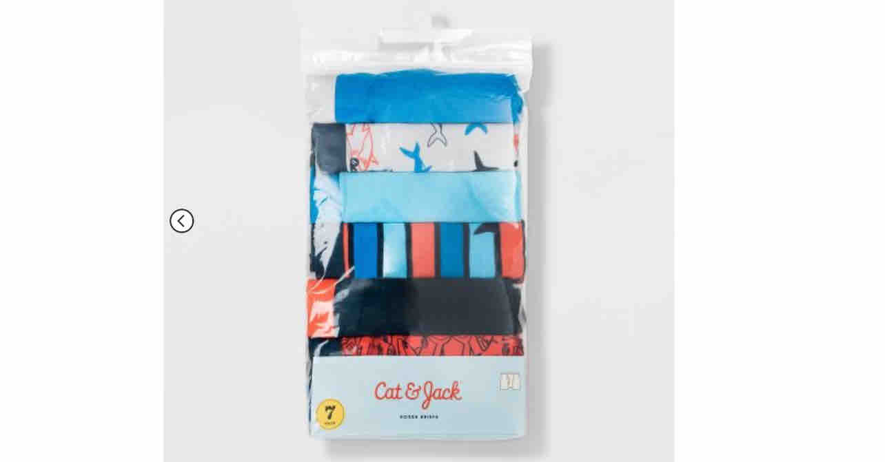 Cat & Jack Boxer Briefs Underwear, 7-Pk. Boys Size XL (16) Waist 29-30 - Shark Pattern.