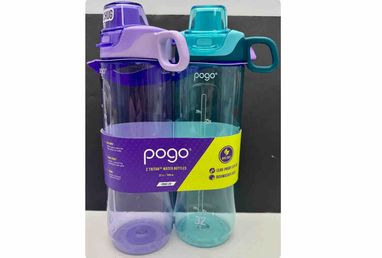 POGO SPORT 32oz Tritan Chug Lid Water Bottle 2pk, Made With BPA-Free Materials. Purple/Mint Colors.