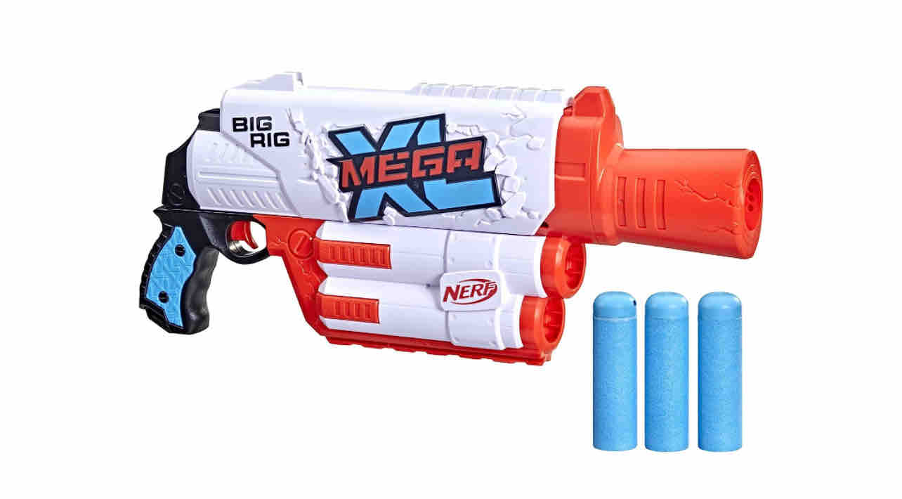 Hasbro NERF Mega XL Big Rig Blaster, Largest Darts Ever, 3 Whistler