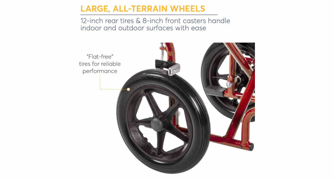 Drive Medical Lightweight Expedition Red Transport Wheelchair with Hand Brakes