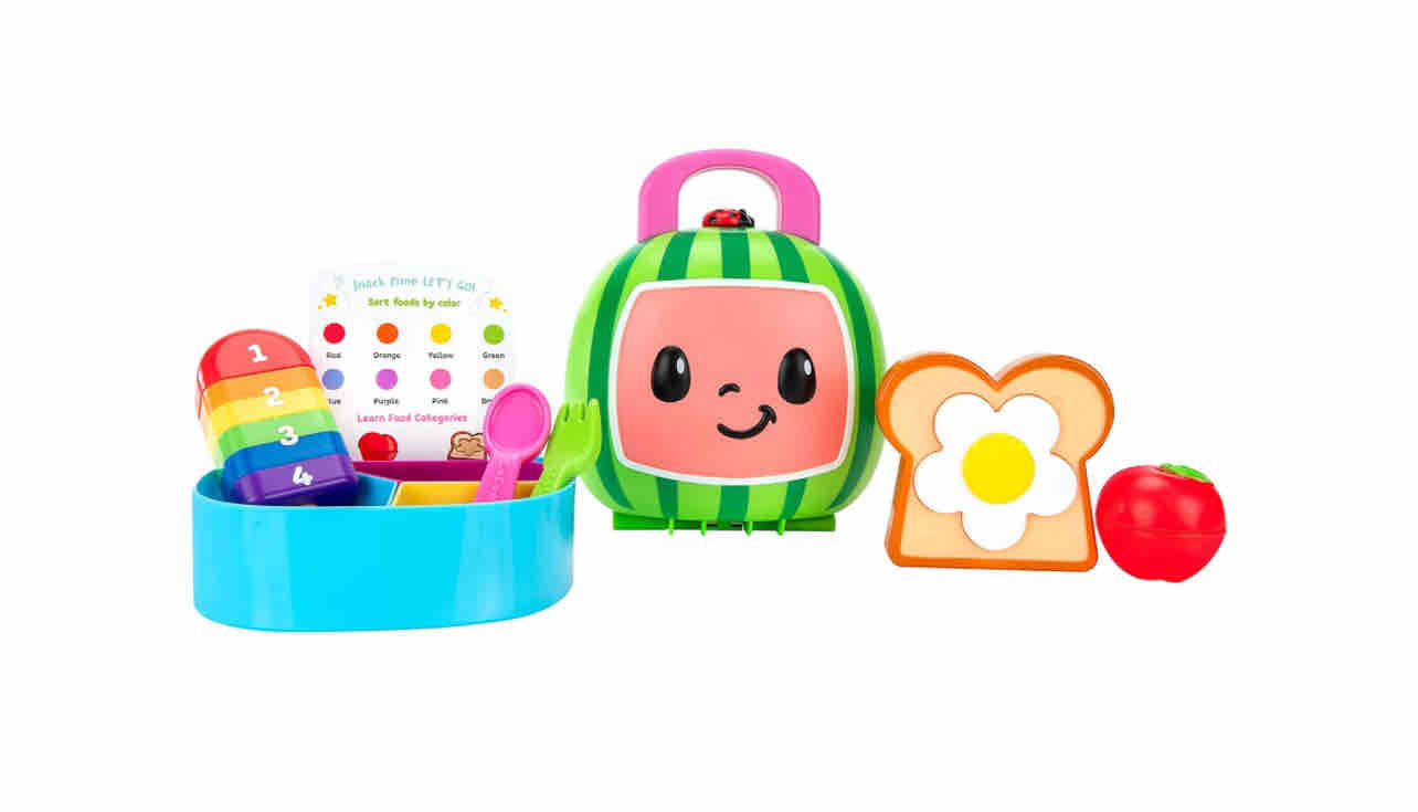 CoComelon Lunchbox Playset - Includes Lunchbox, 3-Piece Tray, Fork, Spoon, Toast with Egg, Apple, Popsicle, Activity Card
