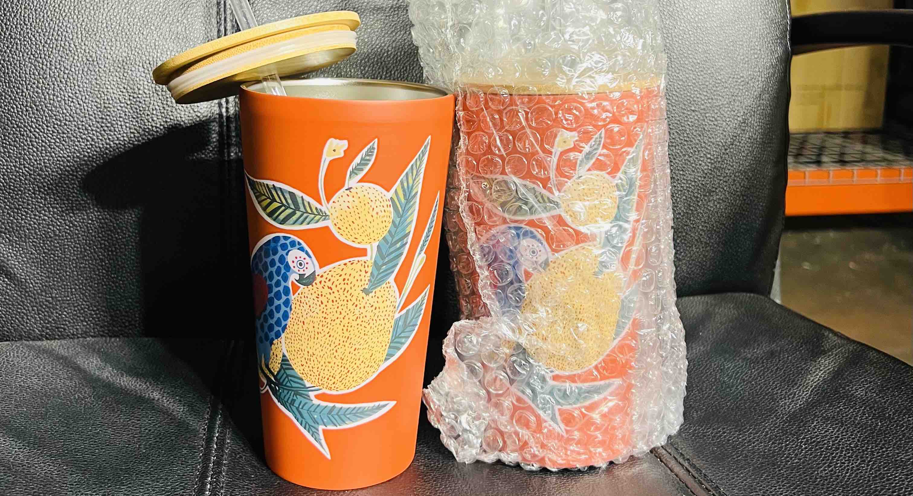 THRESHOLD Stainless Double Wall Vacuum Straw Tumbler Parrot 18.5oz Bamboo Lid