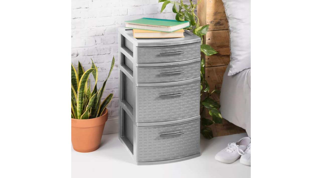 Sterilite Medium Weave 4 Drawer Organizer Storage Tower, Gray (2 Pack)