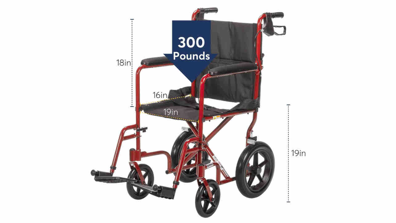 Drive Medical Lightweight Expedition Red Transport Wheelchair with Hand Brakes