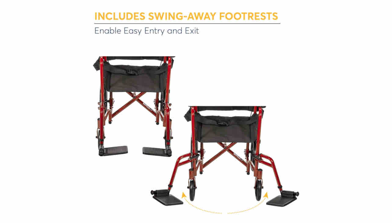 Drive Medical Lightweight Expedition Red Transport Wheelchair with Hand Brakes