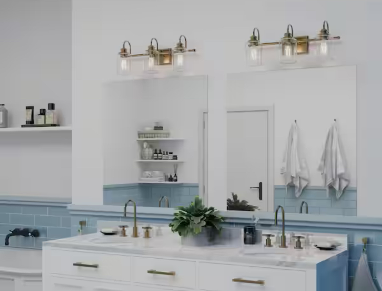 Progress Lighting Aiken 3-Light Vintage Brass Clear Glass Farmhouse Bath Vanity Light