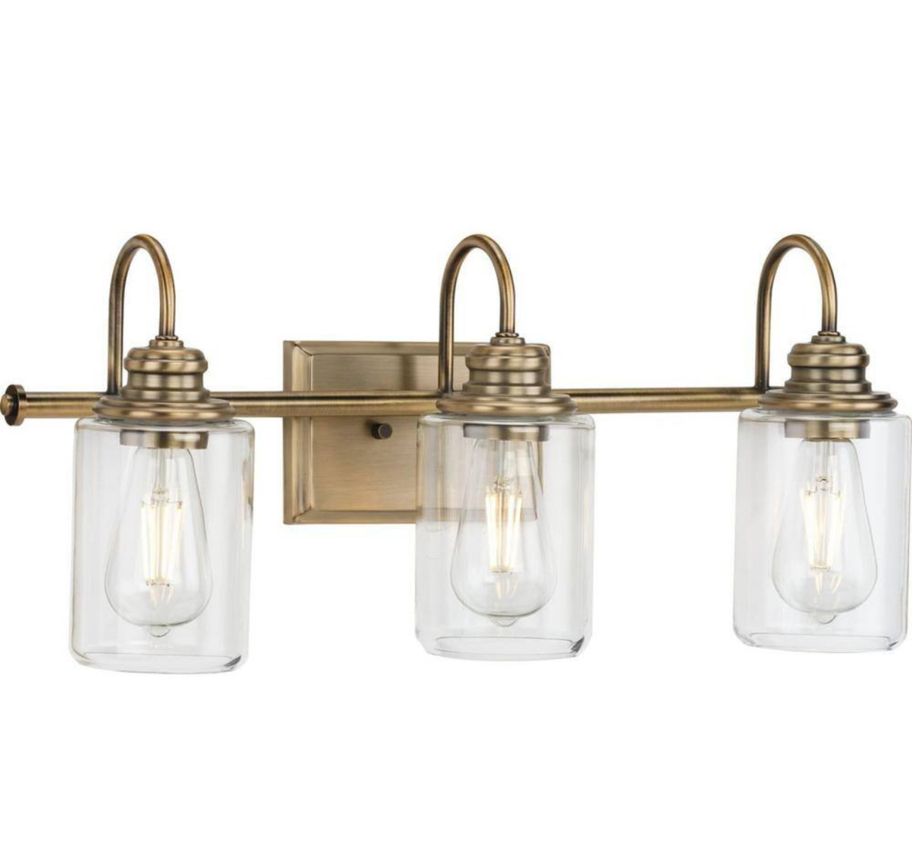 Progress Lighting Aiken 3-Light Vintage Brass Clear Glass Farmhouse Bath Vanity Light