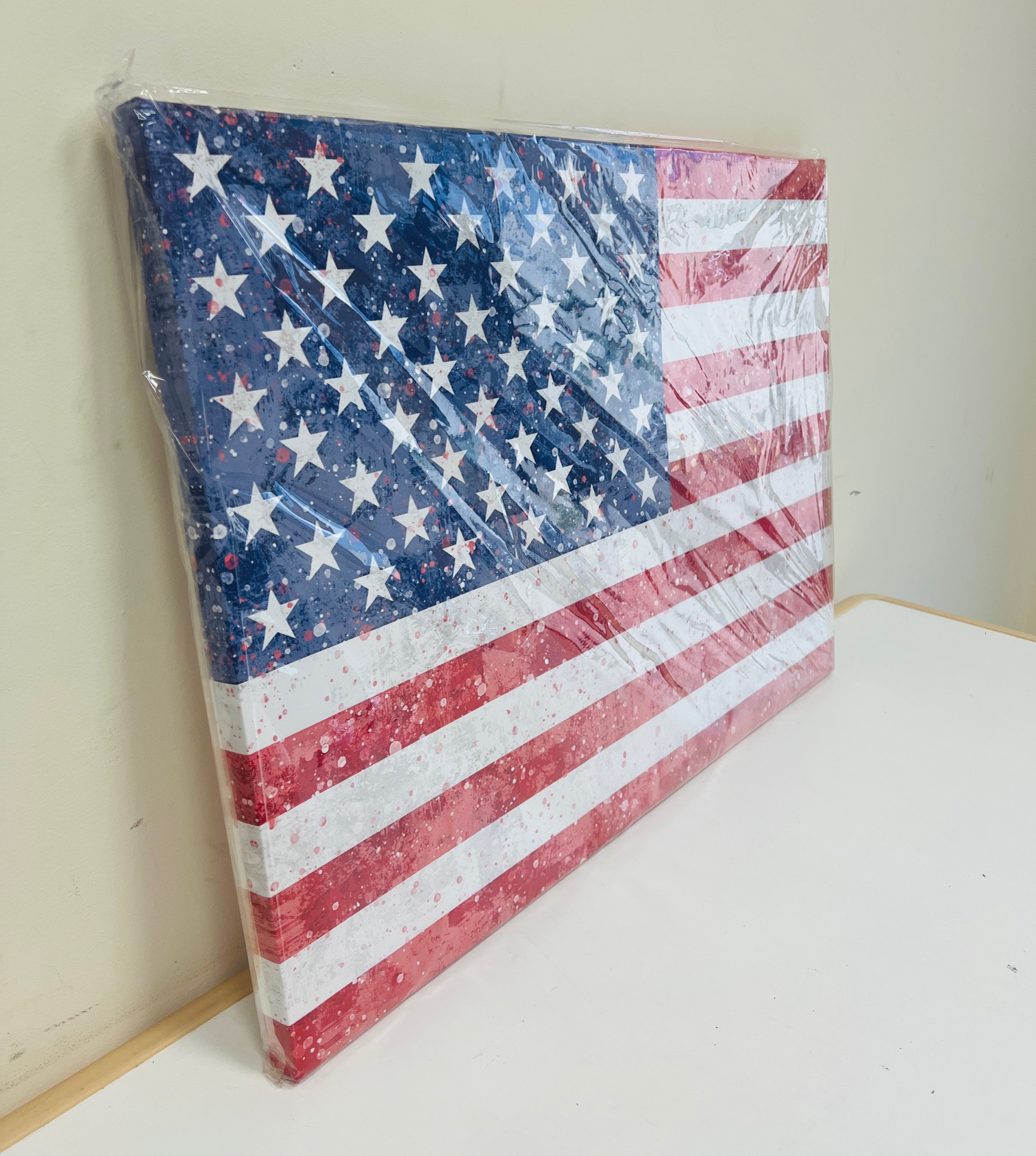 Vintage American Flag Painted Canvas Wall Art Deco, Wooden Frame, Ready to Hang (20"x28")