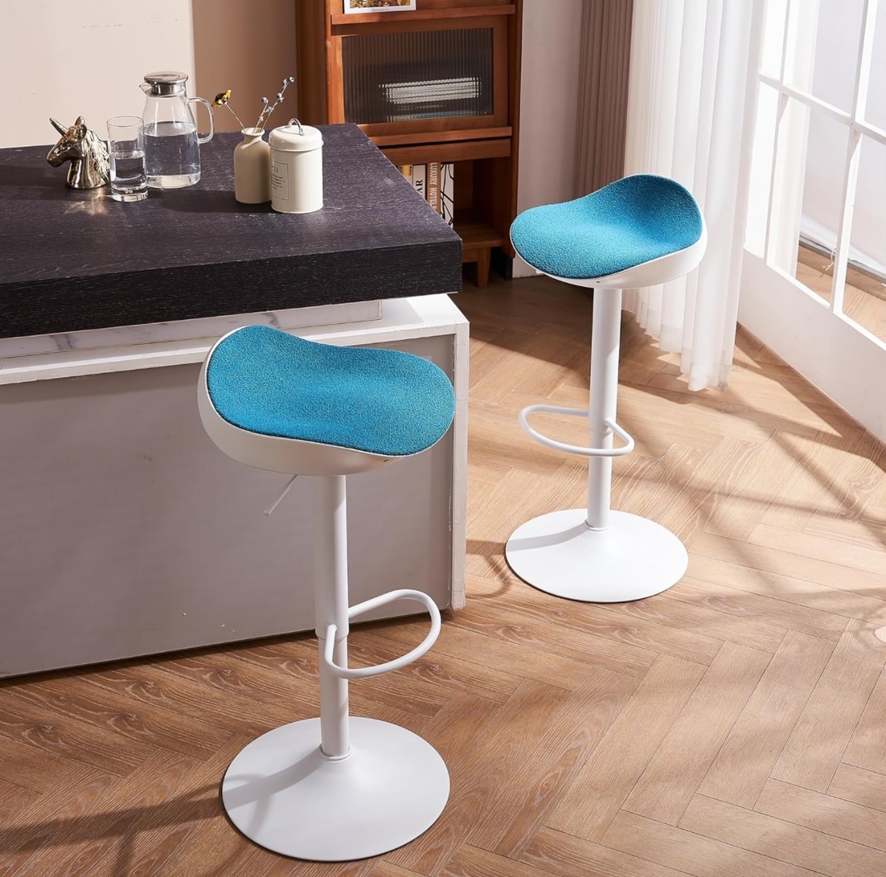 YOUNIKE Set of 2 Counter Height Bar Stools, 360-Degree Swivel, Adjustable, Velvet Seat