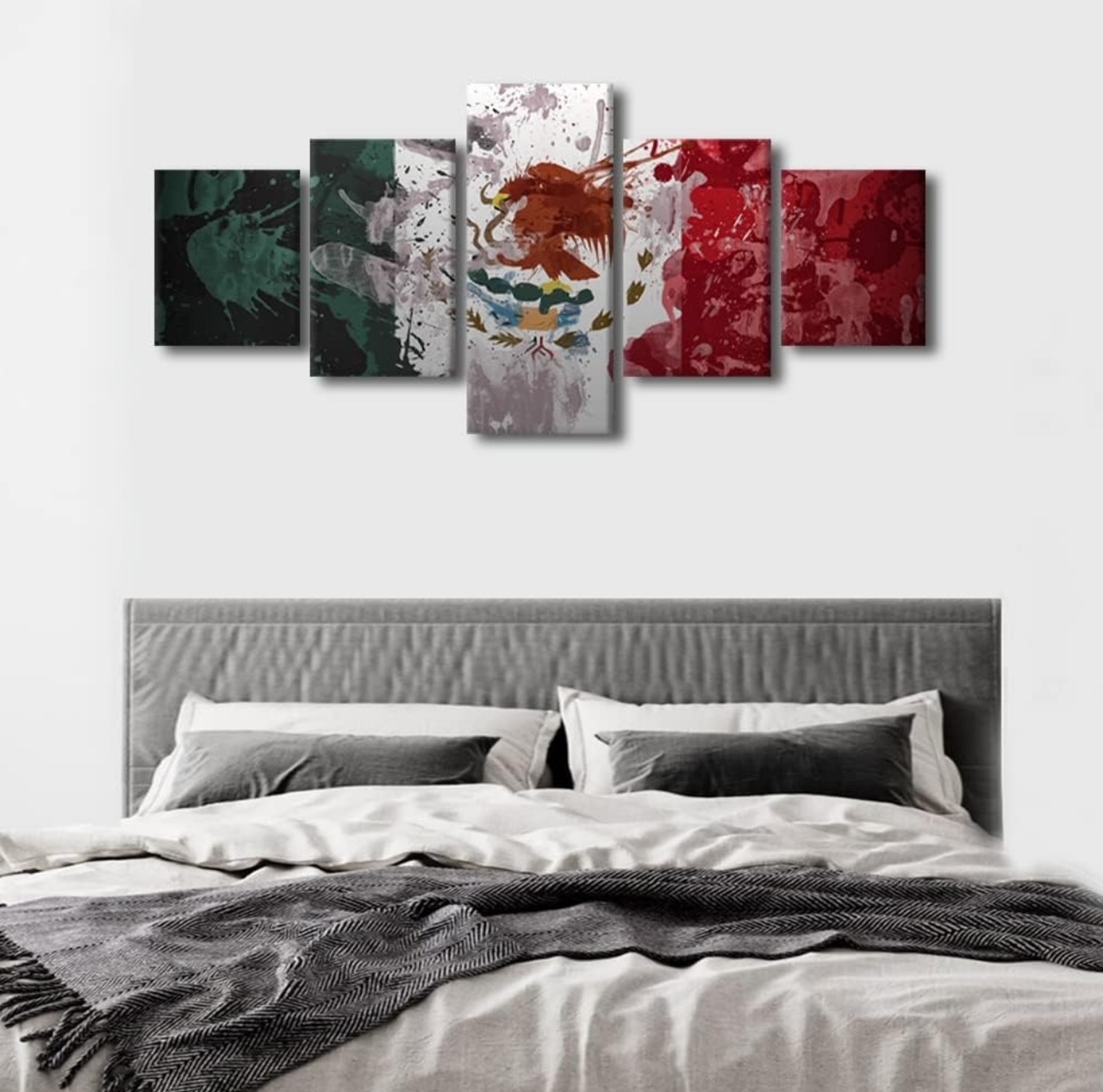 TUMOVO Native Mexico 5-Panel Canvas Wall Art, Mexican Flag Deco, Wooden Frames, Ready to Hang (50"W x 24"H)