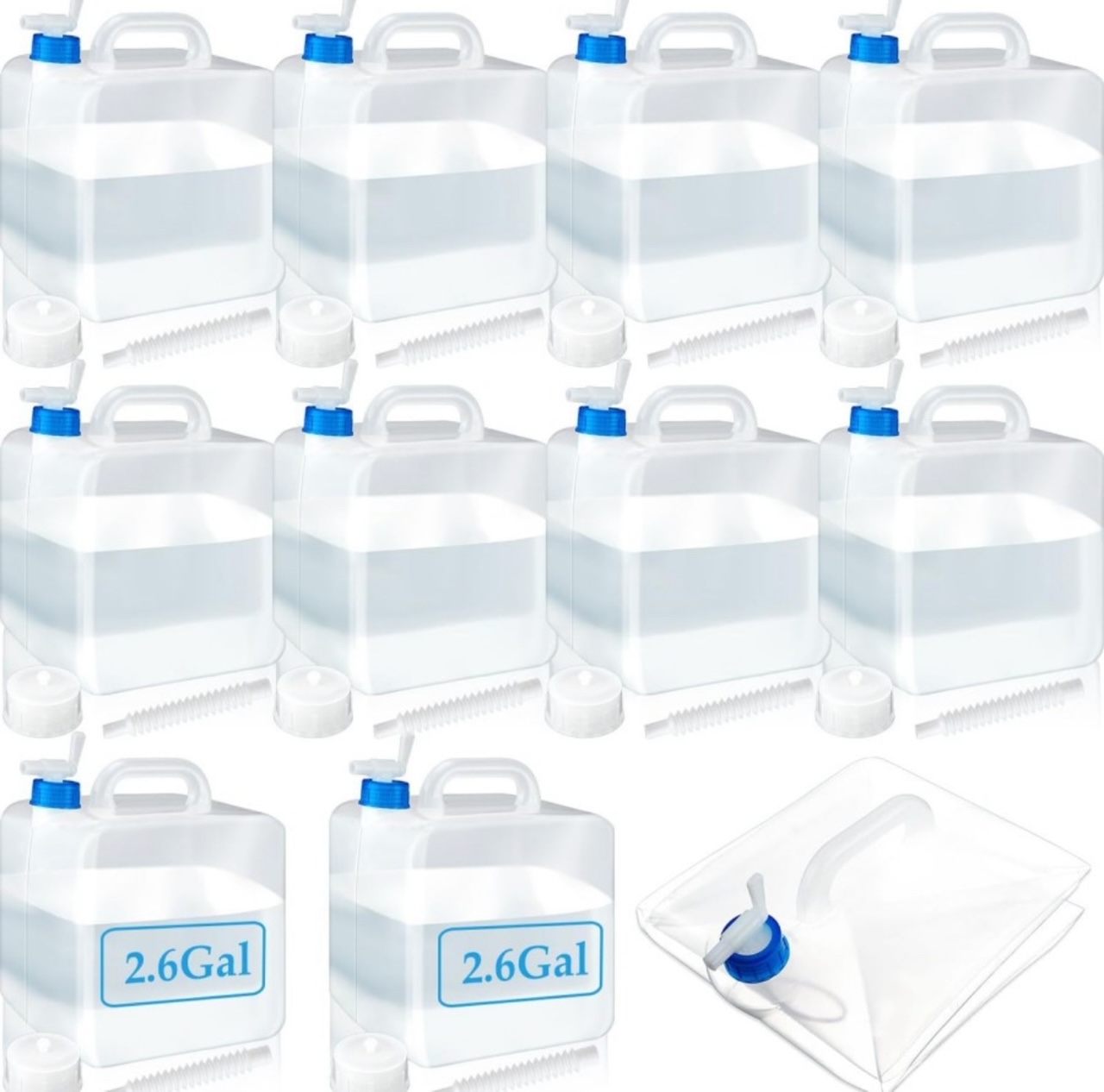 Lallisa 10-Pack Collapsible Water Container with Spigot (2.6 Gallons)