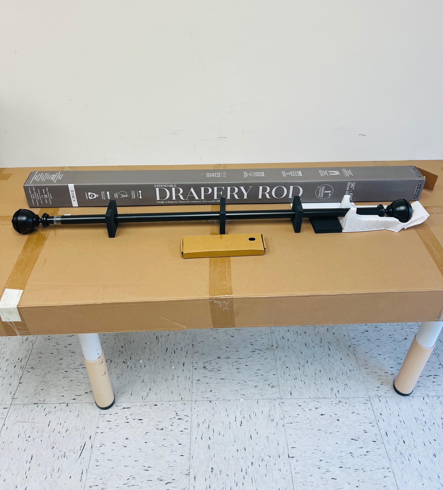 Deco Window 36"-66" Extendable Drapery/Curtain Rod for Windows, with Designer Finials, Matte Black