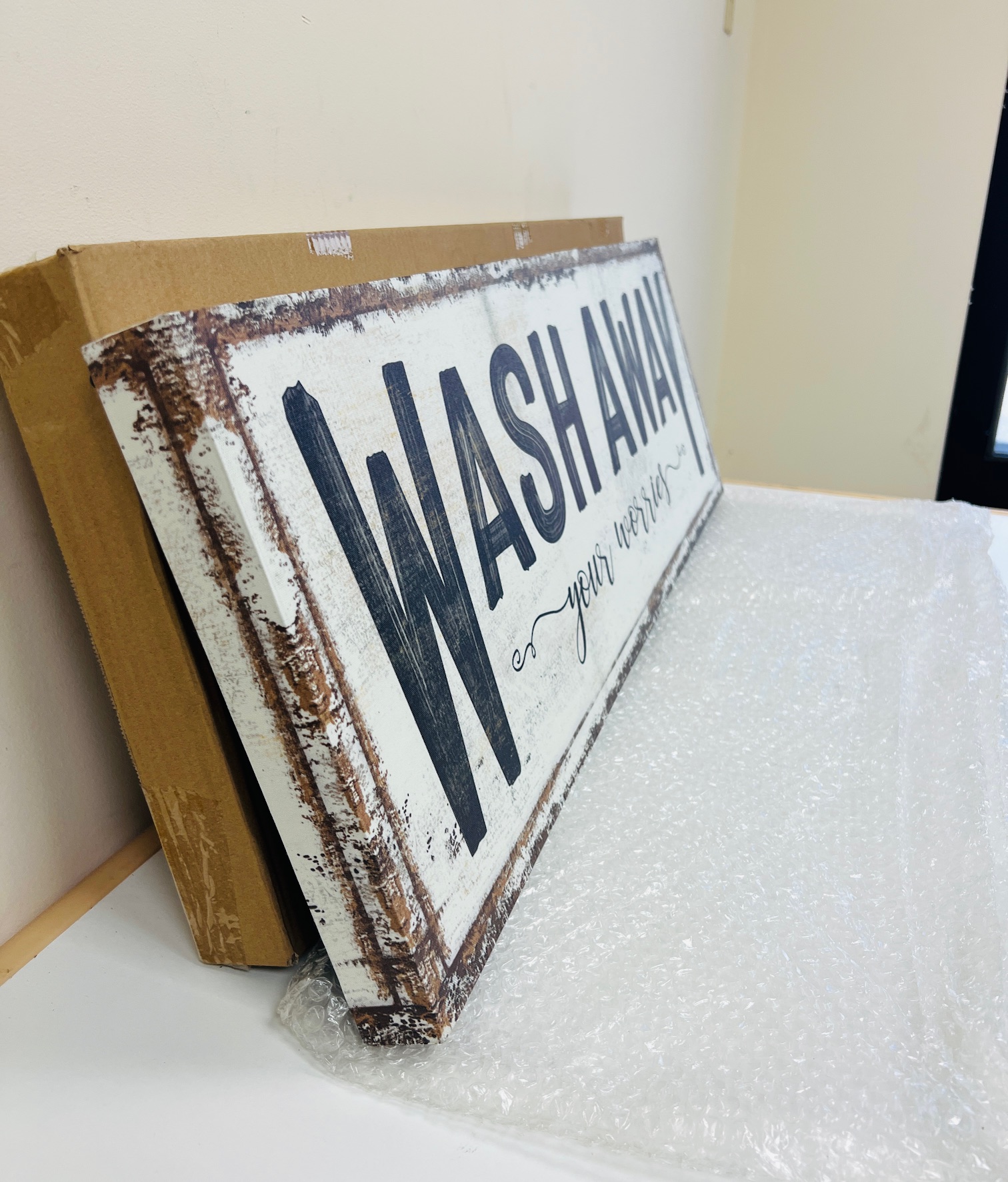 SwallowLiving Large 36x12-in. Wash Away Bathroom Sign Decor Canvas Wall Art