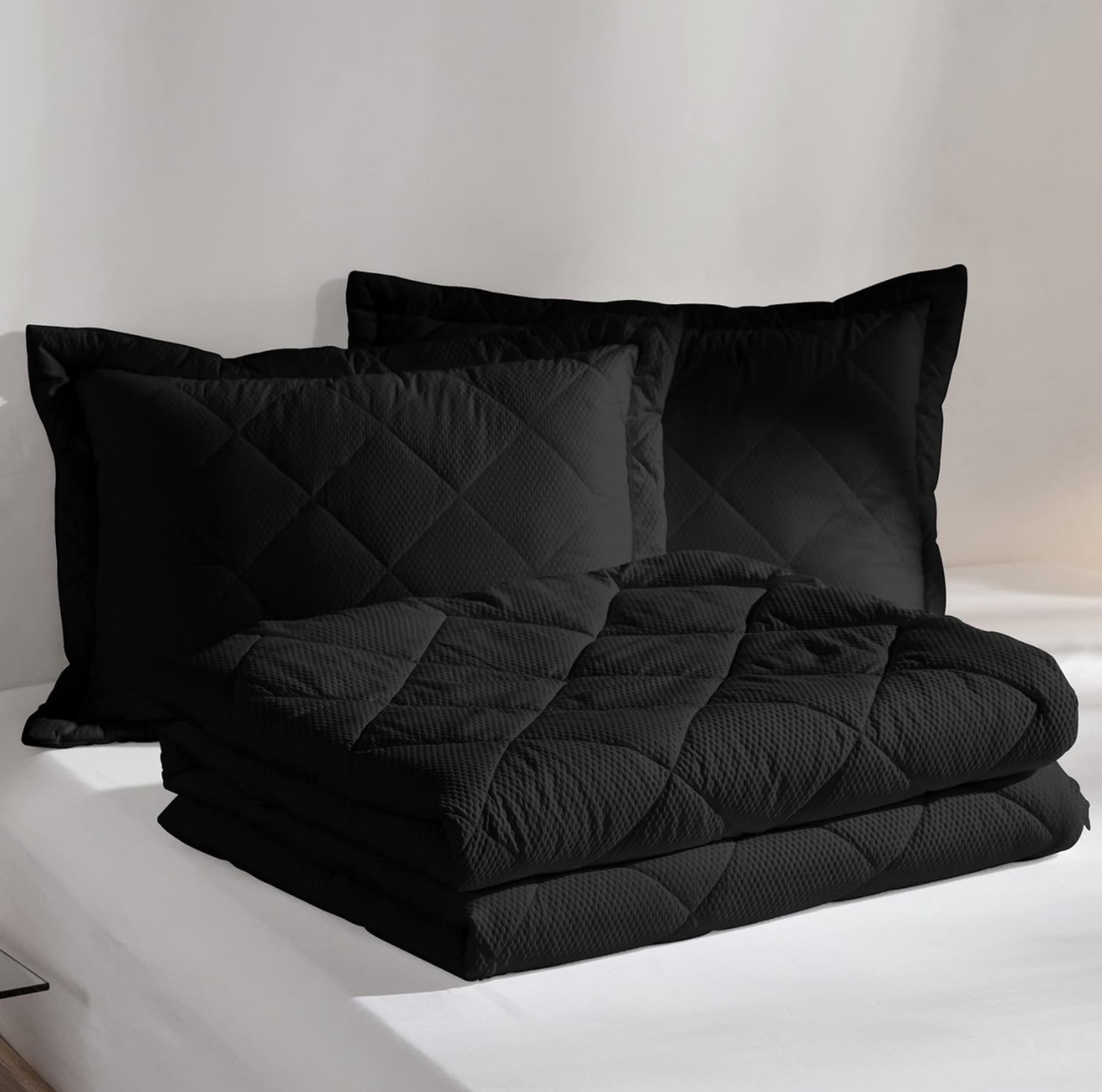 Dorrin Nessin Black Lightweight Twin Comforter Bedding Set, 1 Cooling Blanket, 2 Pillows
