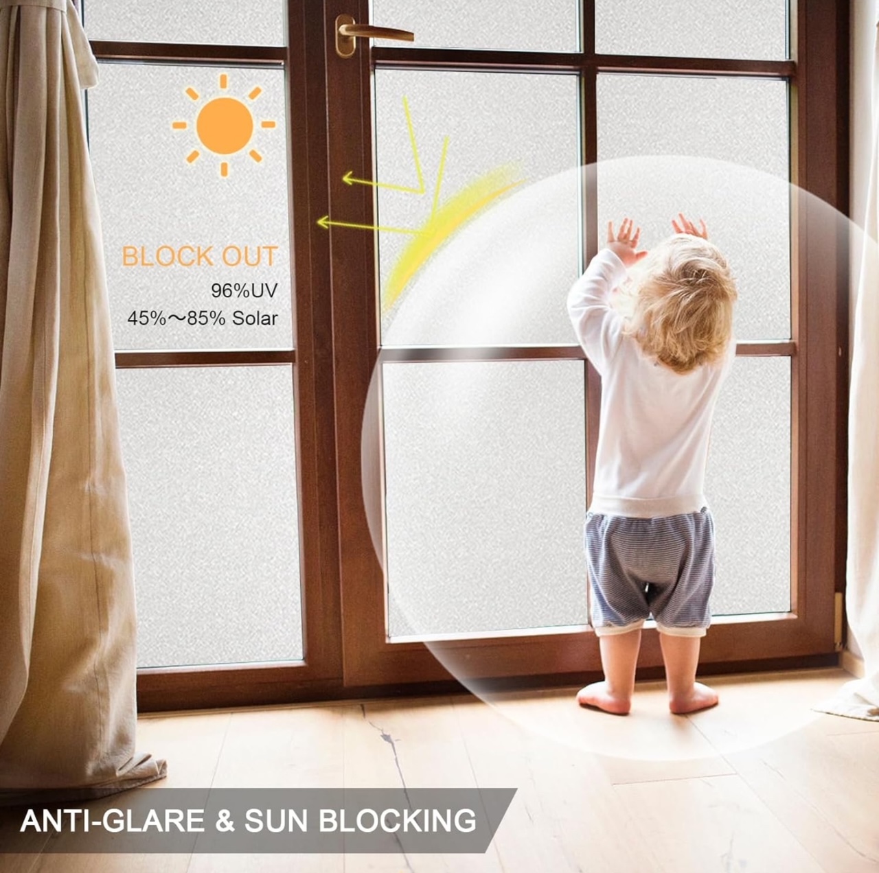 Shackcom 35.4x78.7-in. Frosted Glass Window Privacy Film, Non-Adhesive Static Cling, Sun UV Blocking Heat Control Door, Window Covering Decals