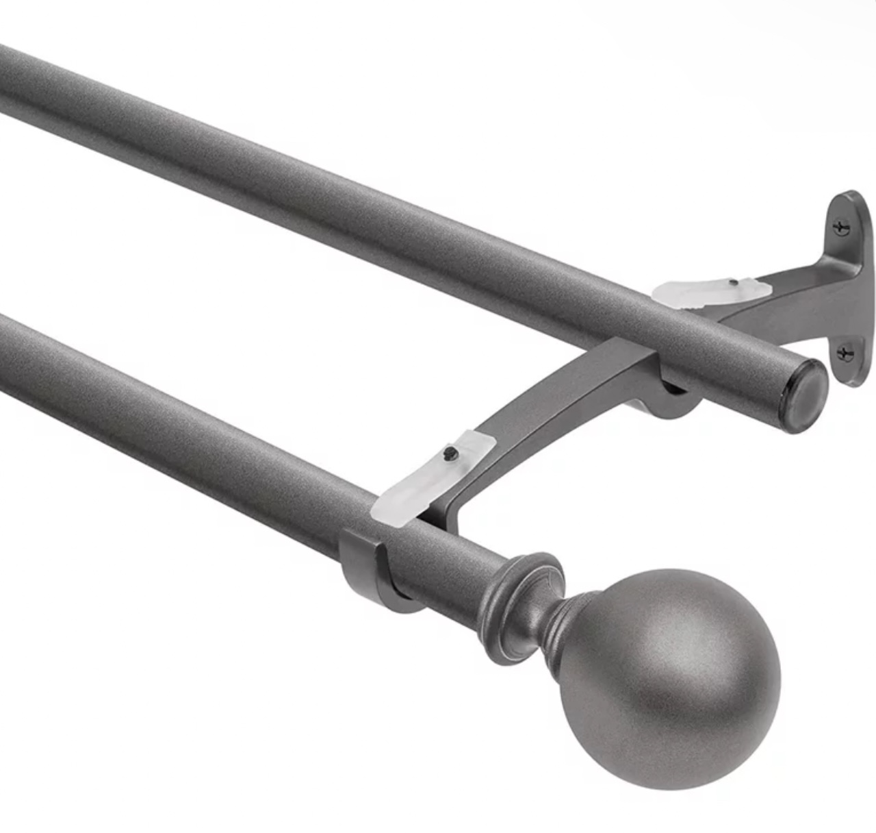 Deco Windows 36"-66" Extendable Double Curtain Rod with Ball Finials, Charcoal