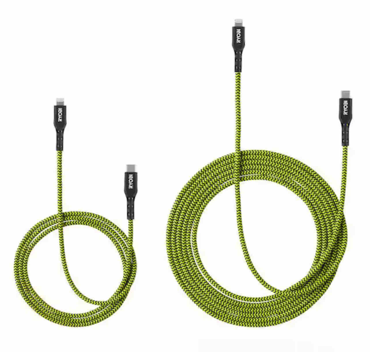 RYOBI 4-ft. and 10-ft. Nylon Reinforced Braided Lightning USB-C Cables Made For iPhone, iPad, iPhone