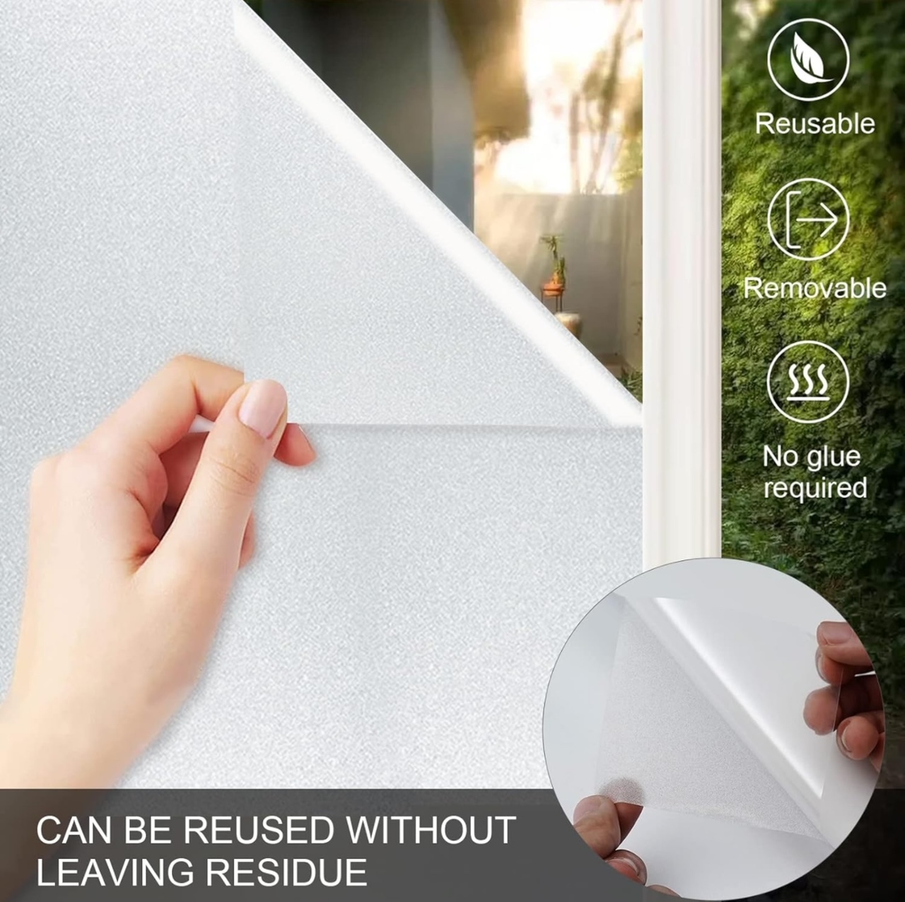 Shackcom 35.4x78.7-in. Frosted Glass Window Privacy Film, Non-Adhesive Static Cling, Sun UV Blocking Heat Control Door, Window Covering Decals