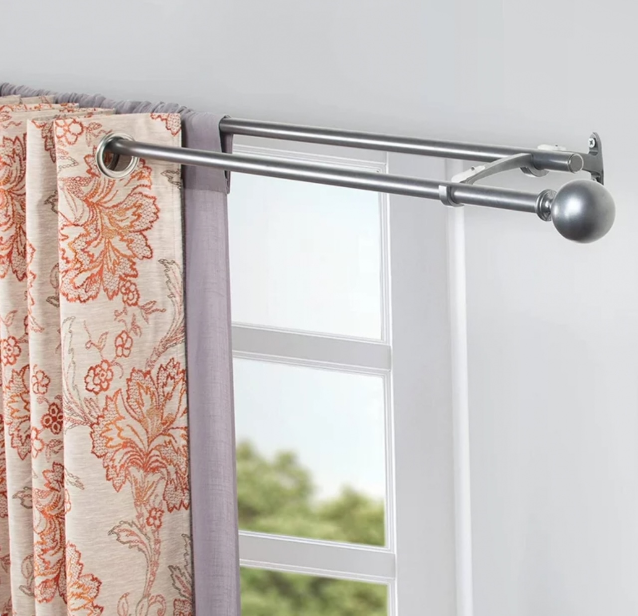 Deco Windows 36"-66" Extendable Double Curtain Rod with Ball Finials, Charcoal