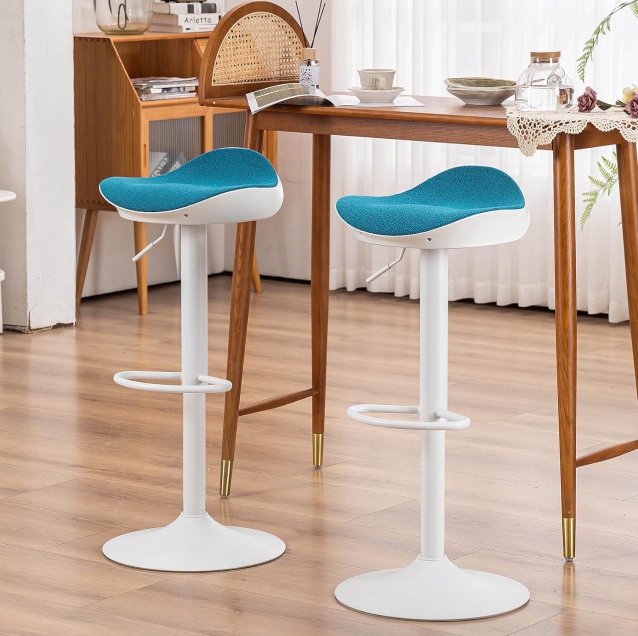 YOUNIKE Set of 2 Counter Height Bar Stools, 360-Degree Swivel, Adjustable, Velvet Seat