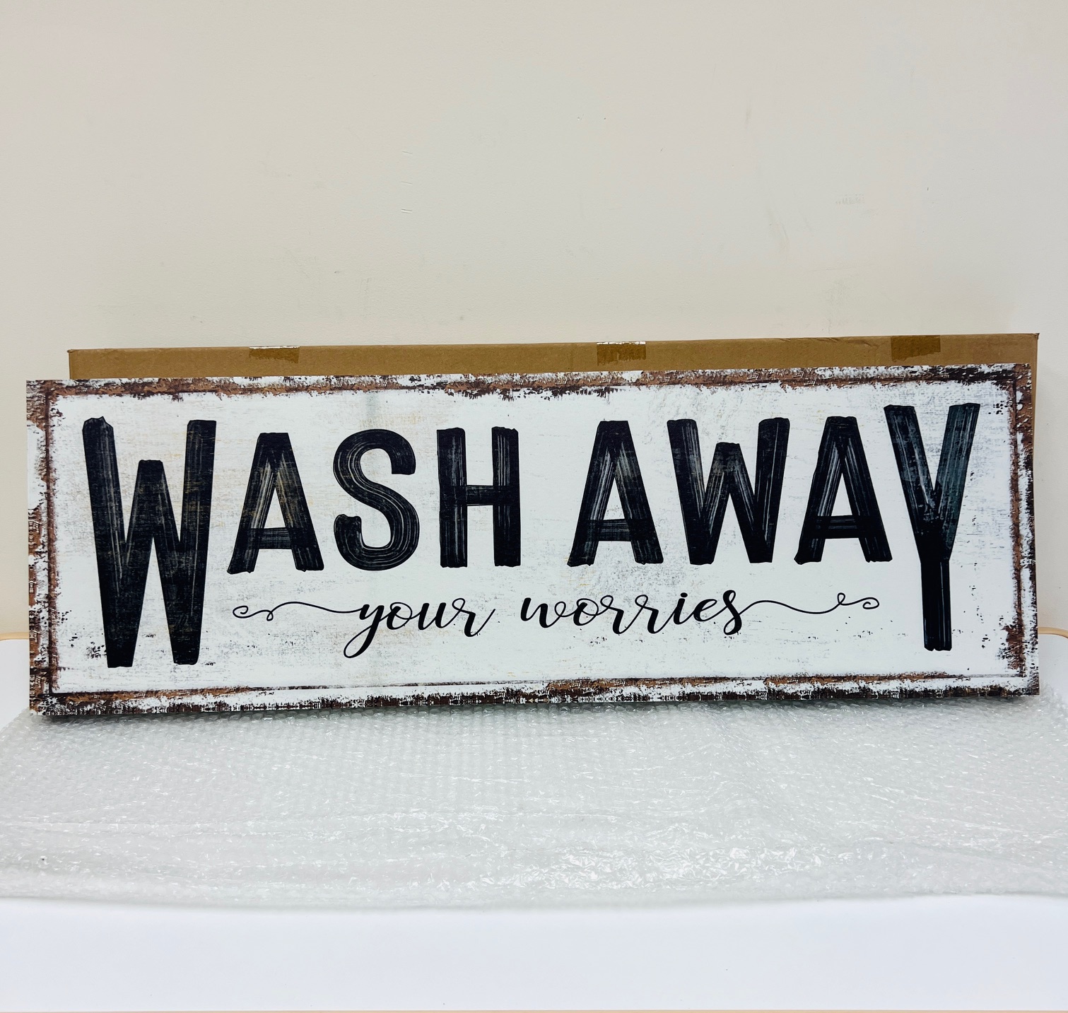SwallowLiving Large 36x12-in. Wash Away Bathroom Sign Decor Canvas Wall Art
