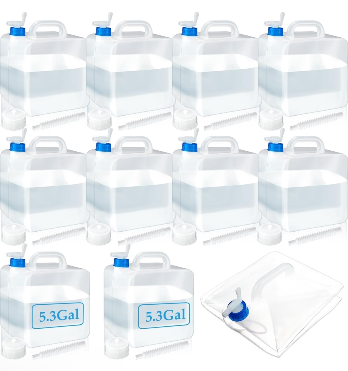 Lallisa 10-Pack Collapsible Water Container with Spigot (5.3 Gallons)