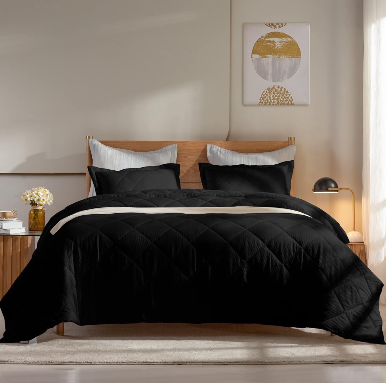 Dorrin Nessin Black Lightweight Twin Comforter Bedding Set, 1 Cooling Blanket, 2 Pillows