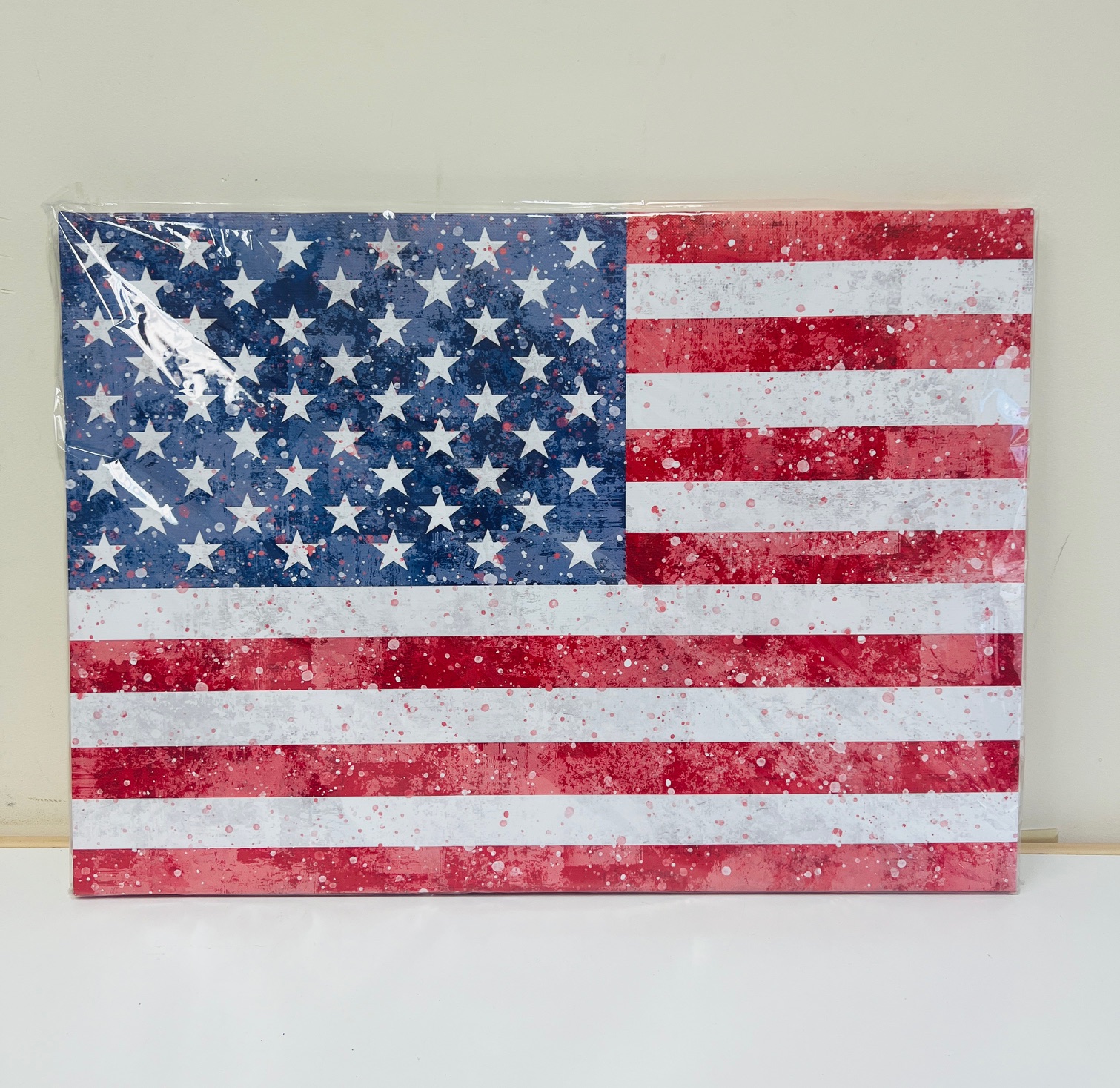 Vintage American Flag Painted Canvas Wall Art Deco, Wooden Frame, Ready to Hang (20"x28")