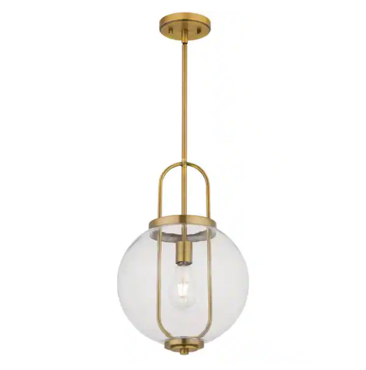 Progress Lighting Mitchella 1-Light Vintage Brass Pendant with Clear Glass Globe Shade